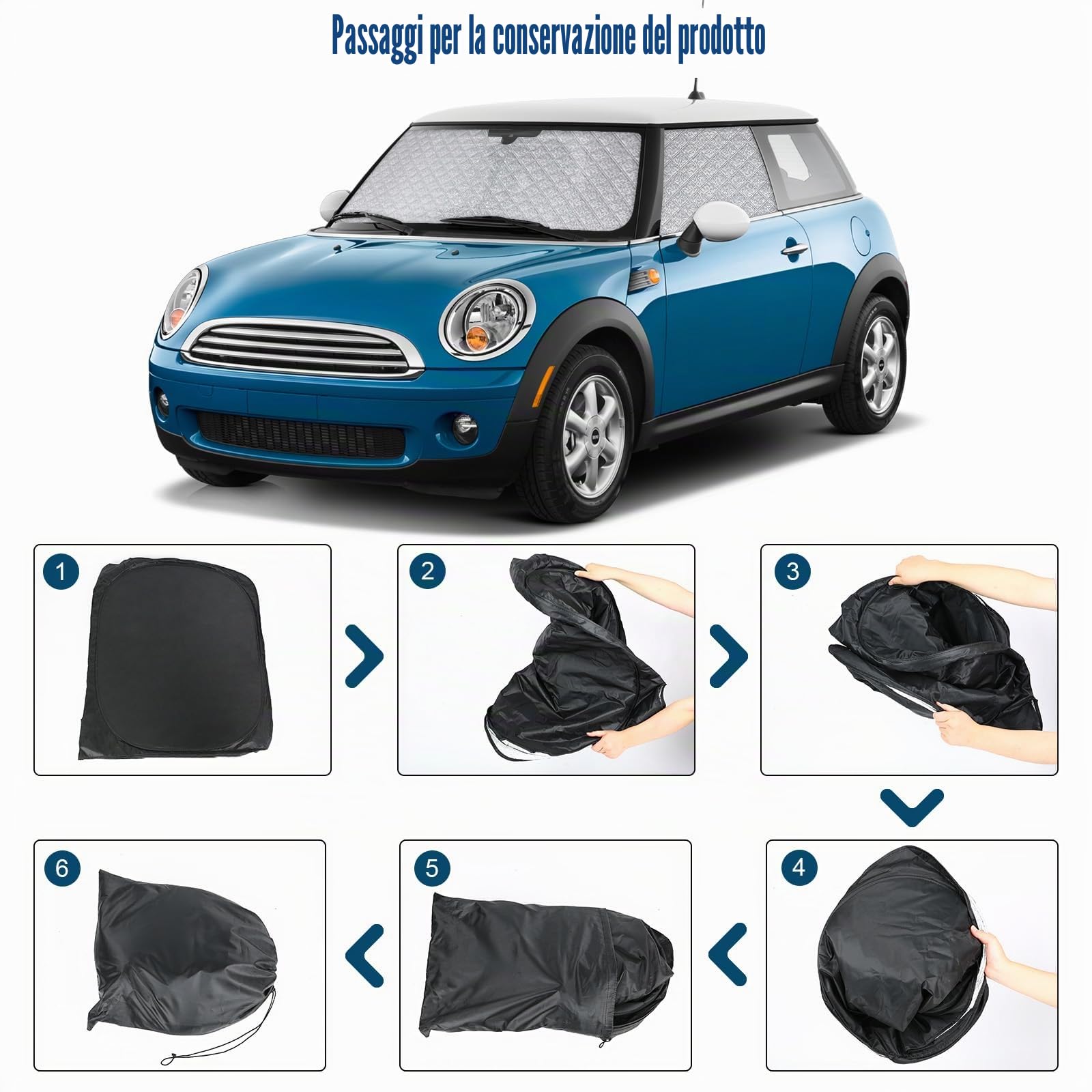 Parasole per Parabrezza Sostituzione per 2014-2025 Mini Cooper F56, 3 Pezzi Pieghevole Parasole per Interni Auto, Copertura Parabrezza per Bloccare 99% dei Raggi UV e Mantenere Veicolo Più Fresco | Set di tendine parasole per parabrezza, termiche, con cus