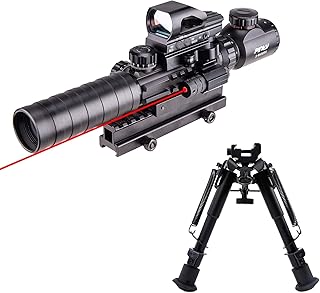 Pinty Rifle Scope 3-9x32 Rangefinder Illuminated Reflex Sight 4 Reticle & Rifle Tactical Bipod Adjustable Spring Return - Pinty