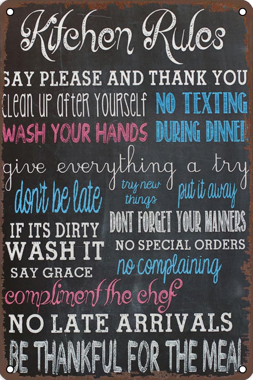 Funny Kitchen Rules Tin Sign Say Please and Thank You Metal Signs Vintage Art Poster for Home Restaurant Kitchen Wall Decor 8 X 12 Inch