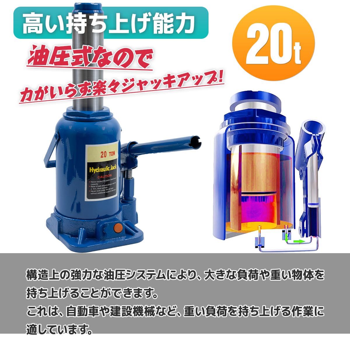 Amazon.co.jp: 油圧式ボトルジャッキ 20t 標準型 タイヤ・ホイール交換