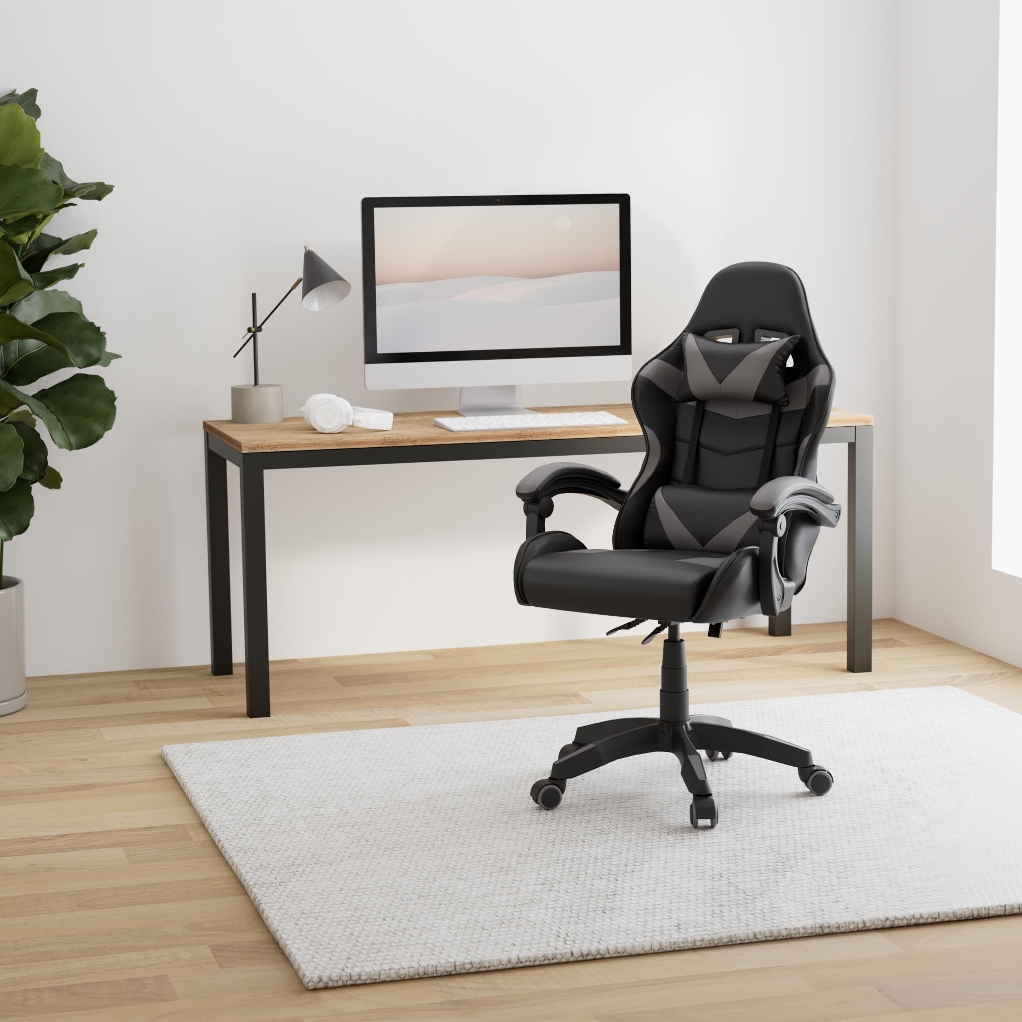 Totò Piccinni Sedia GAMING Ergonomica Reclinabile Girevole con cuscini in similpelle con rotelle e poggiatesta (Grigio)