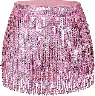 Belly Dance Sequin Tassel Skirt Hip Scarf Belt Mini Skirt Festival Rave Clothing for Women