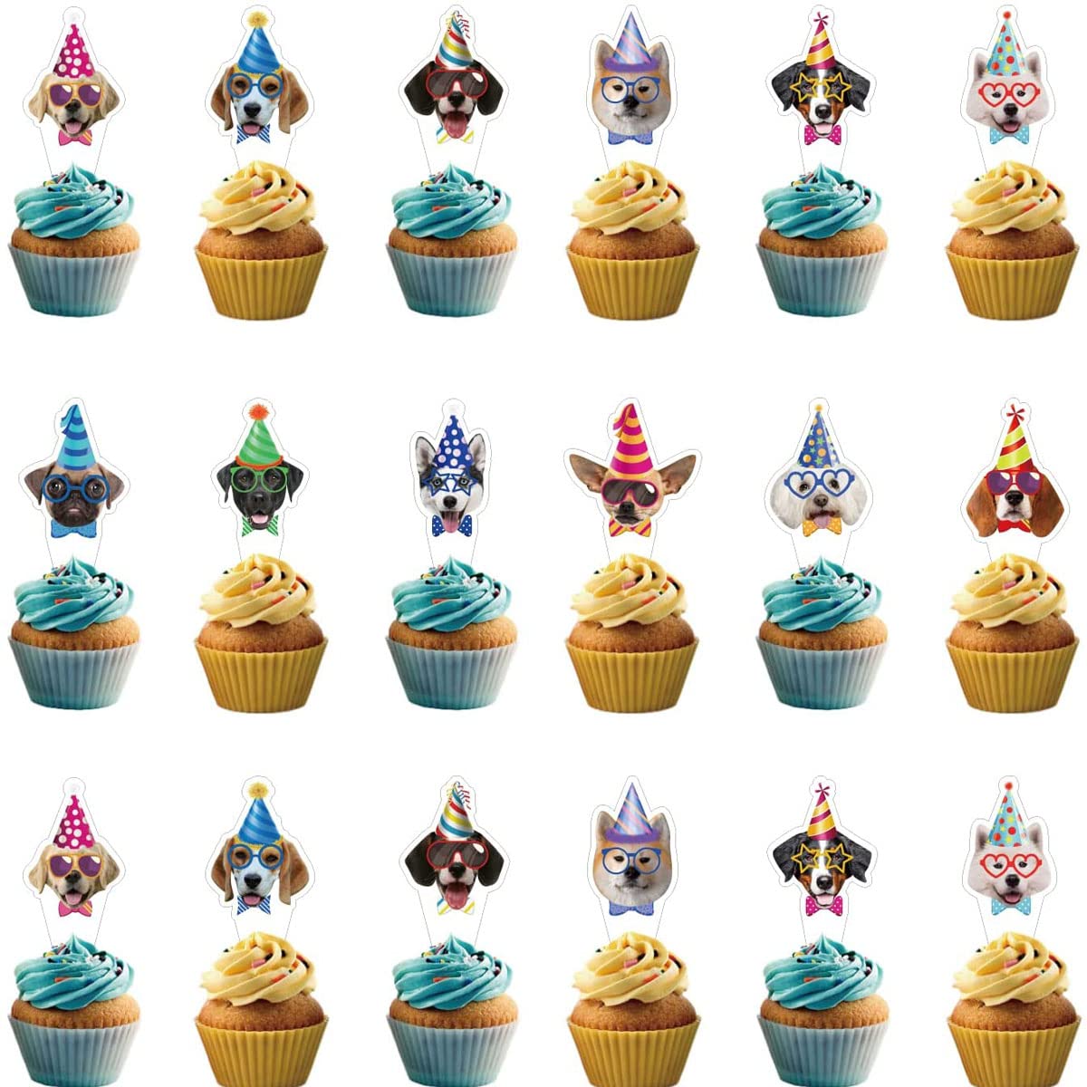 Dog Birthday Party Supplies,24PCS Dog Cake Toppers,Pet Puppy Themed Birthday Party Decorations for Doggy Puppy Kids Birthday Party
