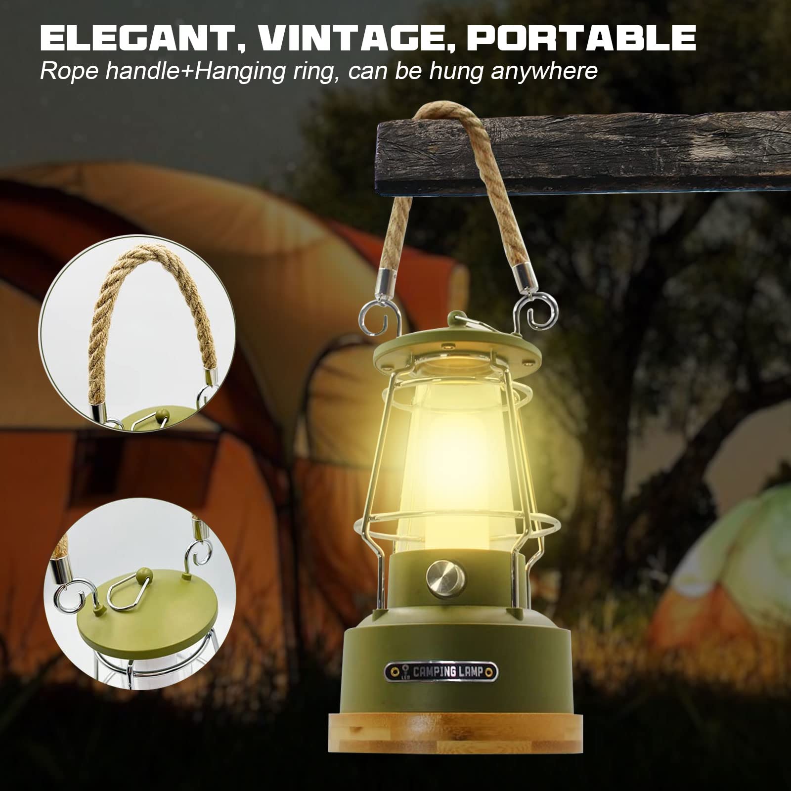 Camping Laterne Wiederaufladbar,LED Campinglampe, Retro Campinglampe, Wiederaufladbare USB Outdoor Lampe, für Camping, Stromausfälle, Garten und Dekoration
