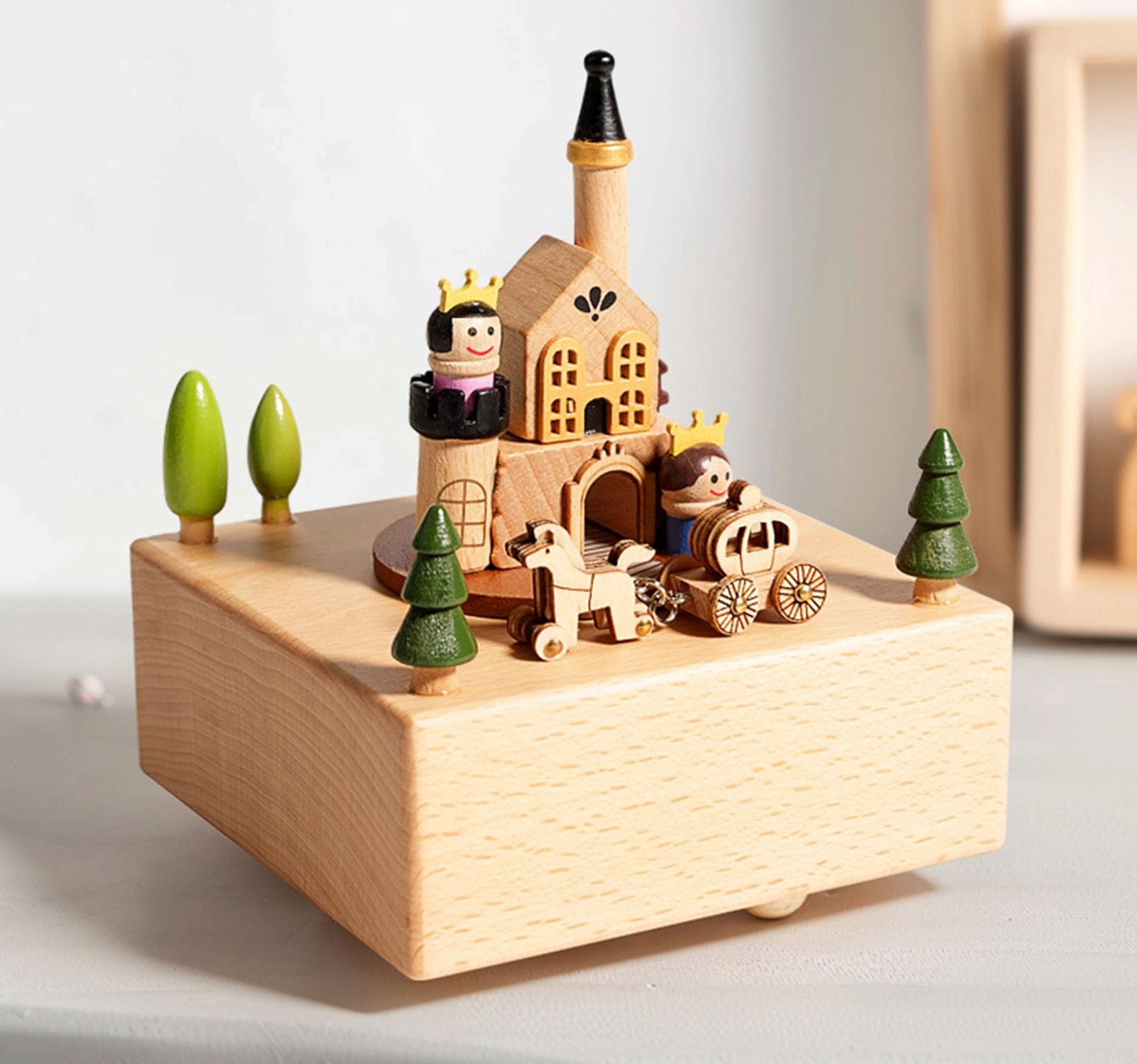 Cassa Musicale a Forma di Carrozza di Legno, Decorazione da Scrivania da Collezione