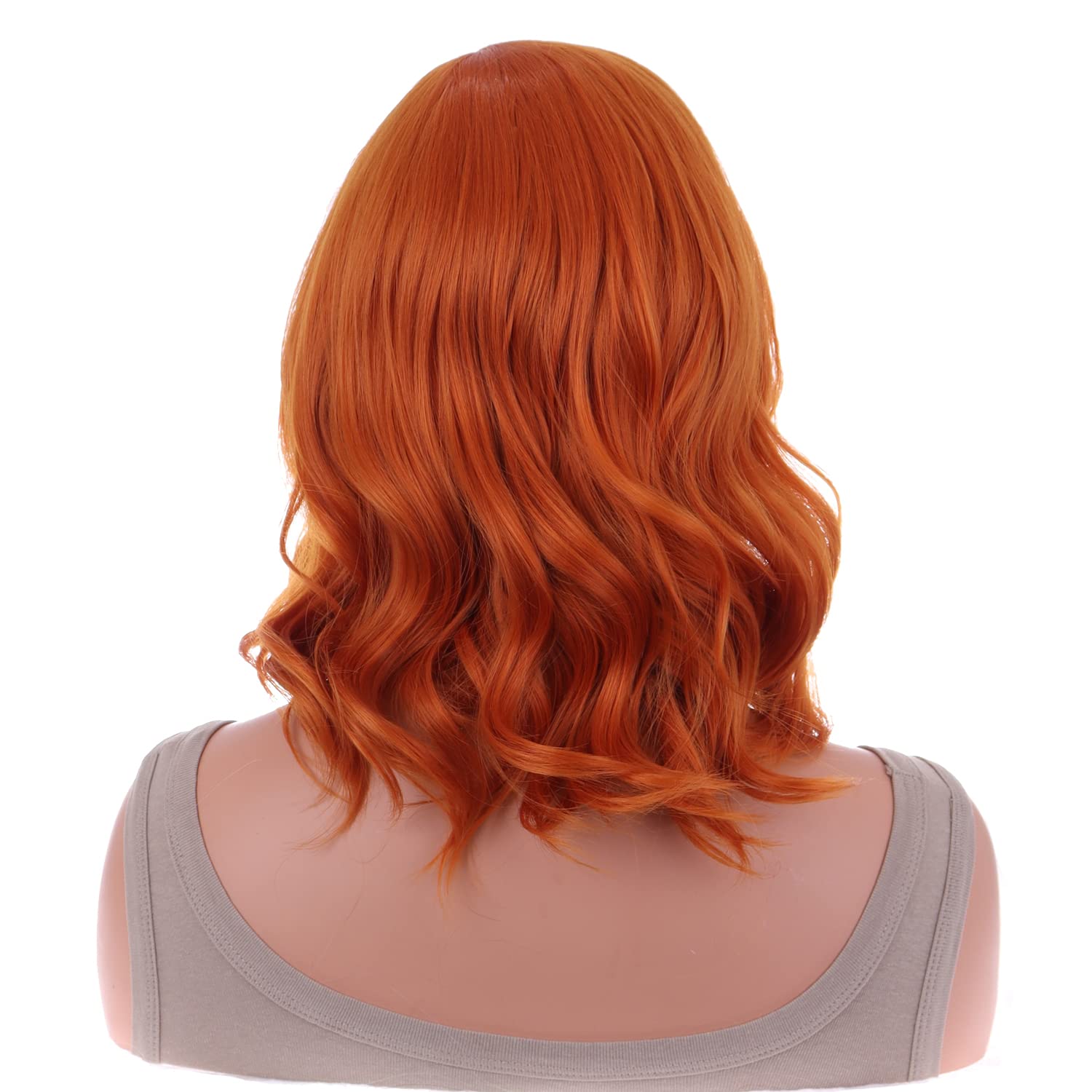 incohair 14 Inches Dark Orange Wig Short Curly Wavy Bob Wigs  display picture 2