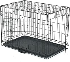 Folding Dog Kennel with Partition, Plastic Tray and 2 Doors, L (75 x 47 x 52.5 cm), Transport Cage, Dog, Rabbit, Puppy and Pets, Metal, Black
