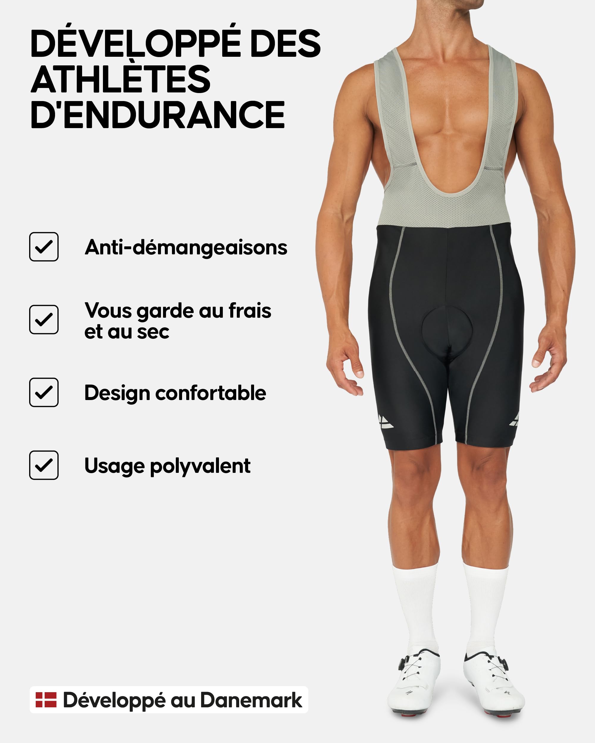 DANISH ENDURANCE Cuissard Vélo à Bretelles Homme Rembourrage 3D Respirant Stretch