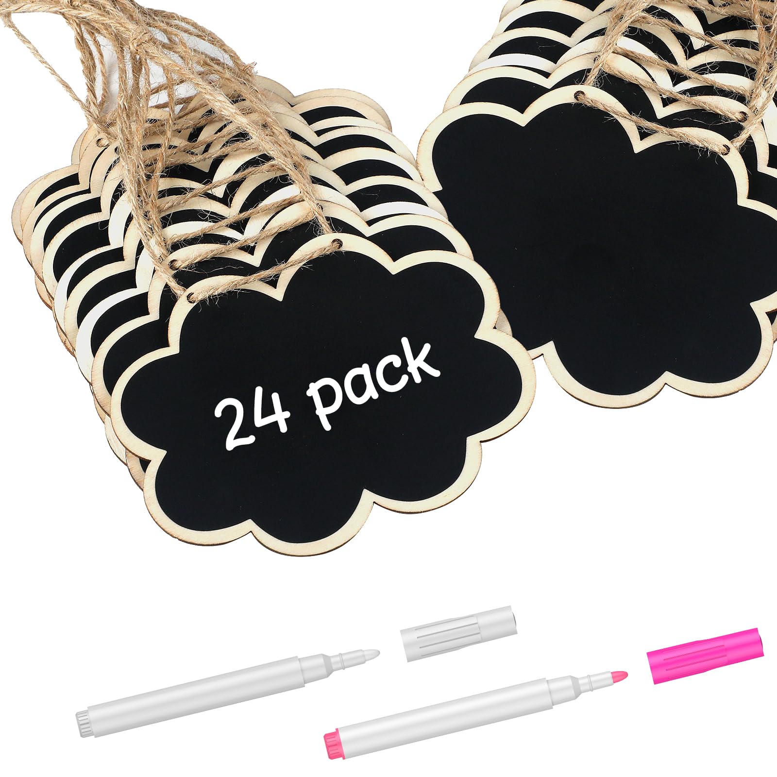 Uniclife 24 Pack Mini Chalkboard Signs for Food, Small Chalkboard Signs with Strings Chalk Markers & Replacement Stickers, Hanging Chalkboards Sign Reusable Wooden Food Labels for Party Buffet, Clouds