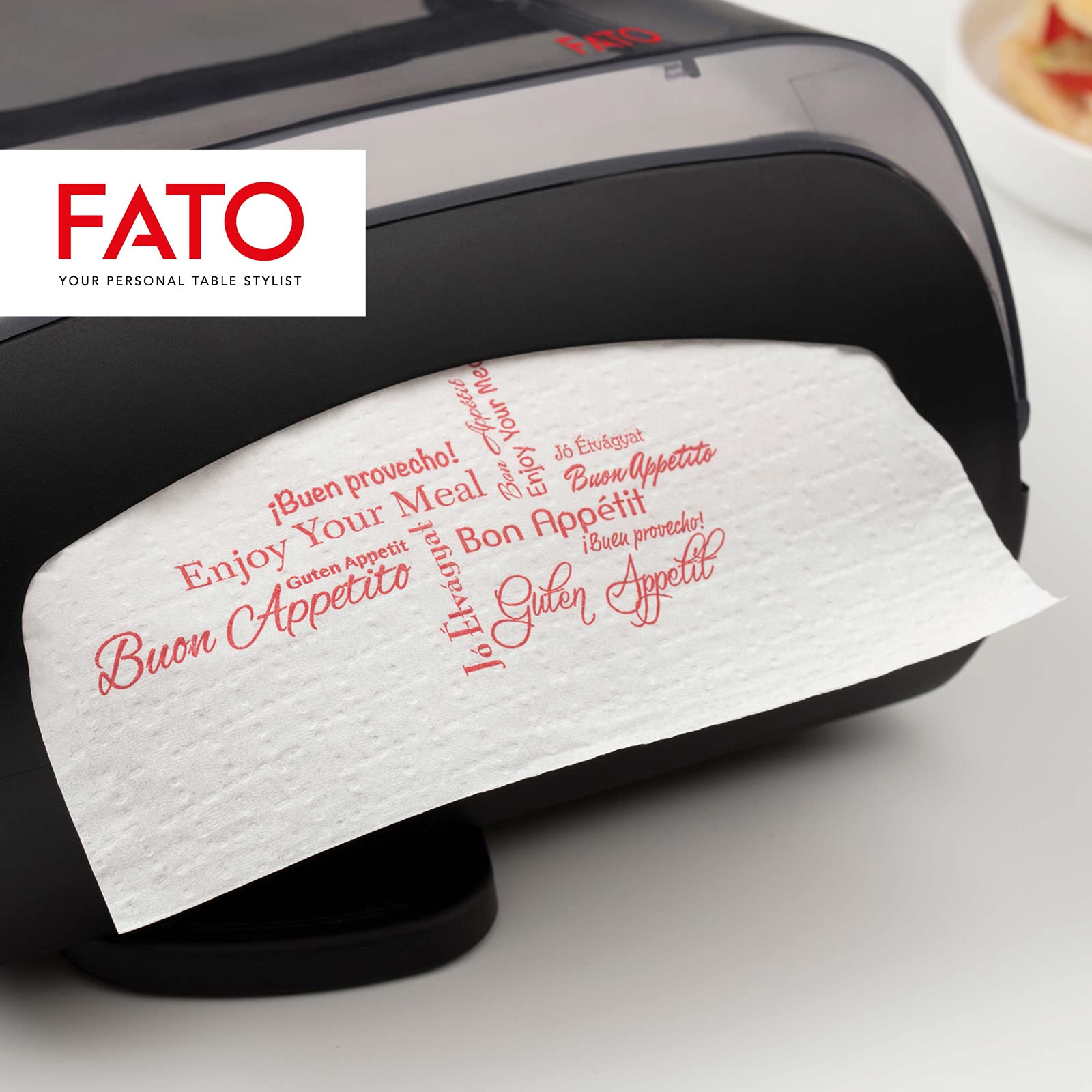 Fato - Serviettes en papier décorées jetables - Format 16x24-2 plis - Papier 100% pure cellulose - Compatible avec le distributeur Nap-by-Nap - Paquet de 6000 serviettes, 40 paquets de 150 serviettes