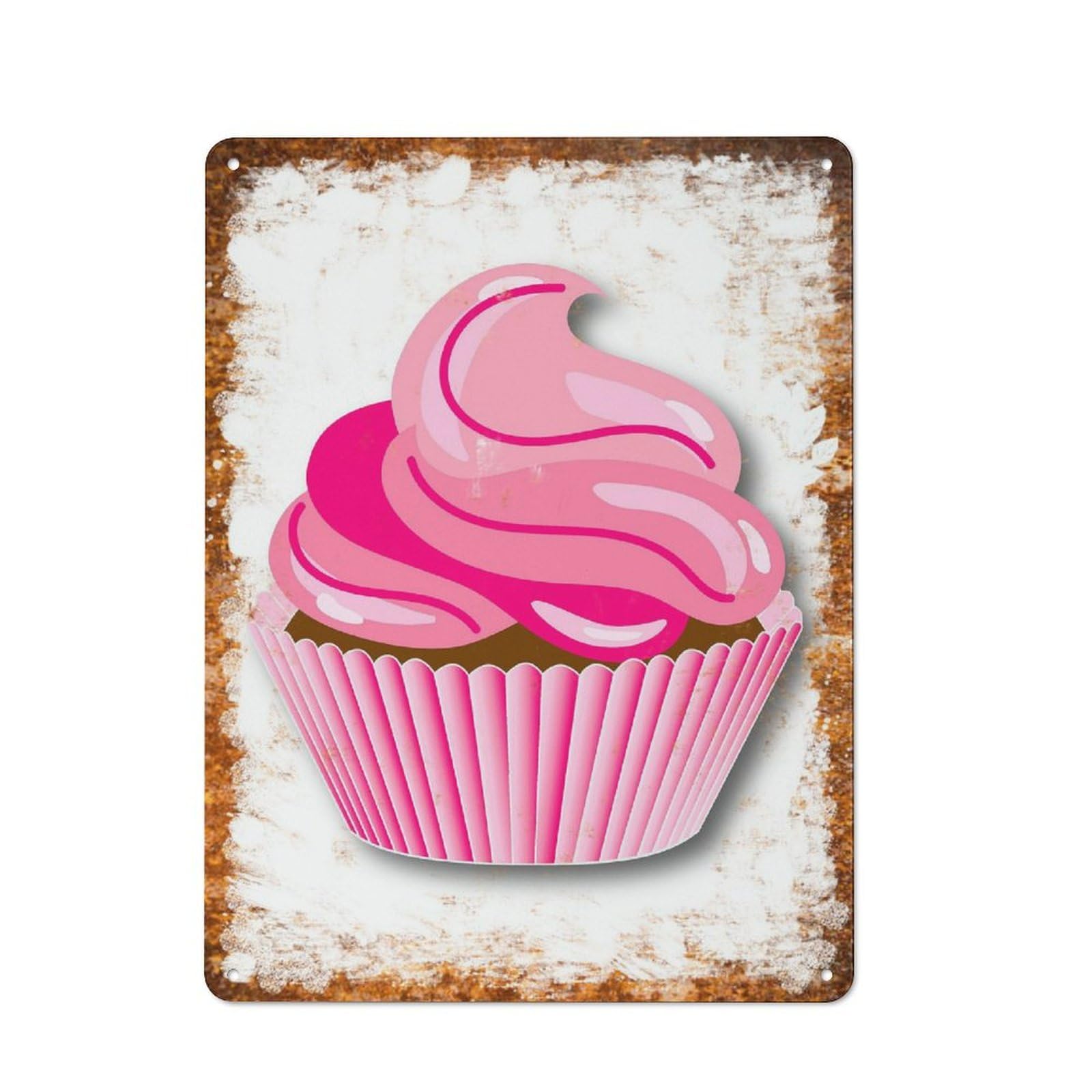 peiyeety Metal Tin Sign Pink Cupcake Pattern Vintage Rustic Wall Art Kitchen Bathroom Bedroom Living Room Cafe Farmhouse Entryway Office Garage Home Bar Laundry Room Porch Patio 8x12 Inch