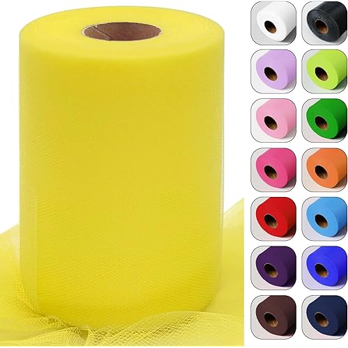 Yellow Tulle Fabric Roll 6 Inch by 100 Yards (300 feet) Sheer Netting Spool for Christmas Tutu Skirt Gift Wrapping Wedding Baby Shower Party Decorations DIY Crafts