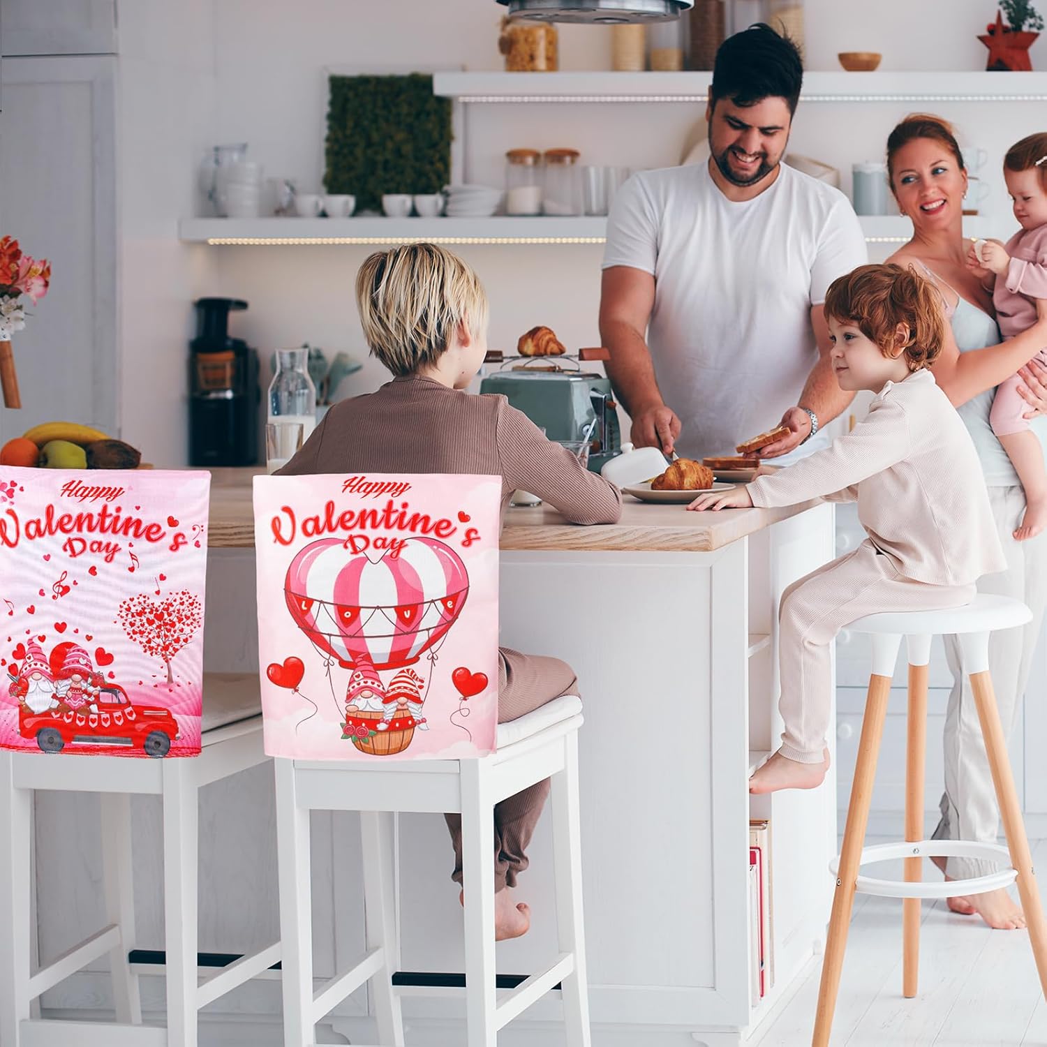 FuWeave 6 Pcs Happy Birthday Chair Covers for Classroom 20x24 Inch Student Classroom Seat Cover Reusable Washable Party Decoration for Teachers School Celebration(Red,Valentine Gnomes)