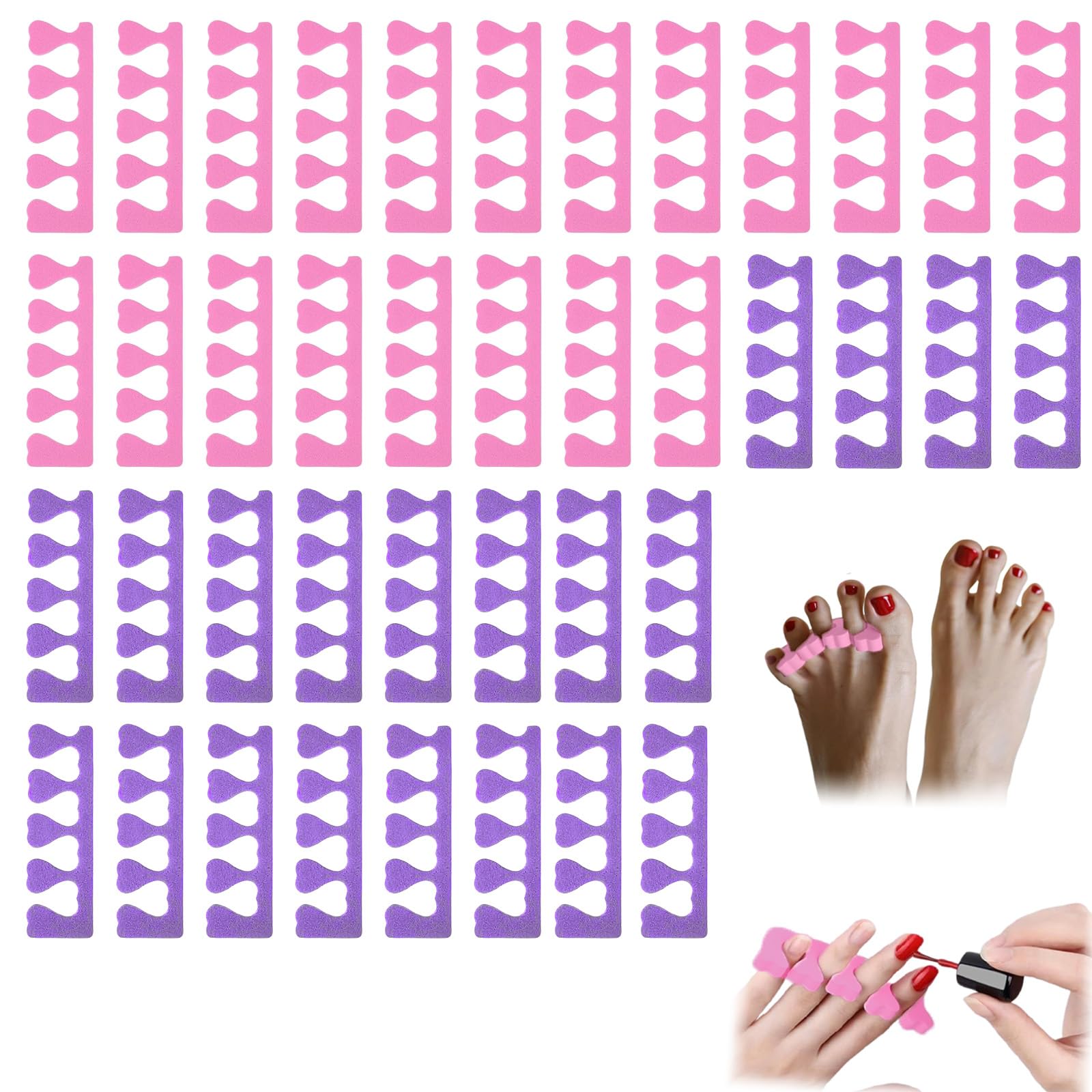 Separatori Dita Piedi Pedicure, Rosa Viola, 40 Pezzi | Schiuma EVA Morbida, Antiscivolo, Riutilizzabili, Per Casa Salone Viaggio