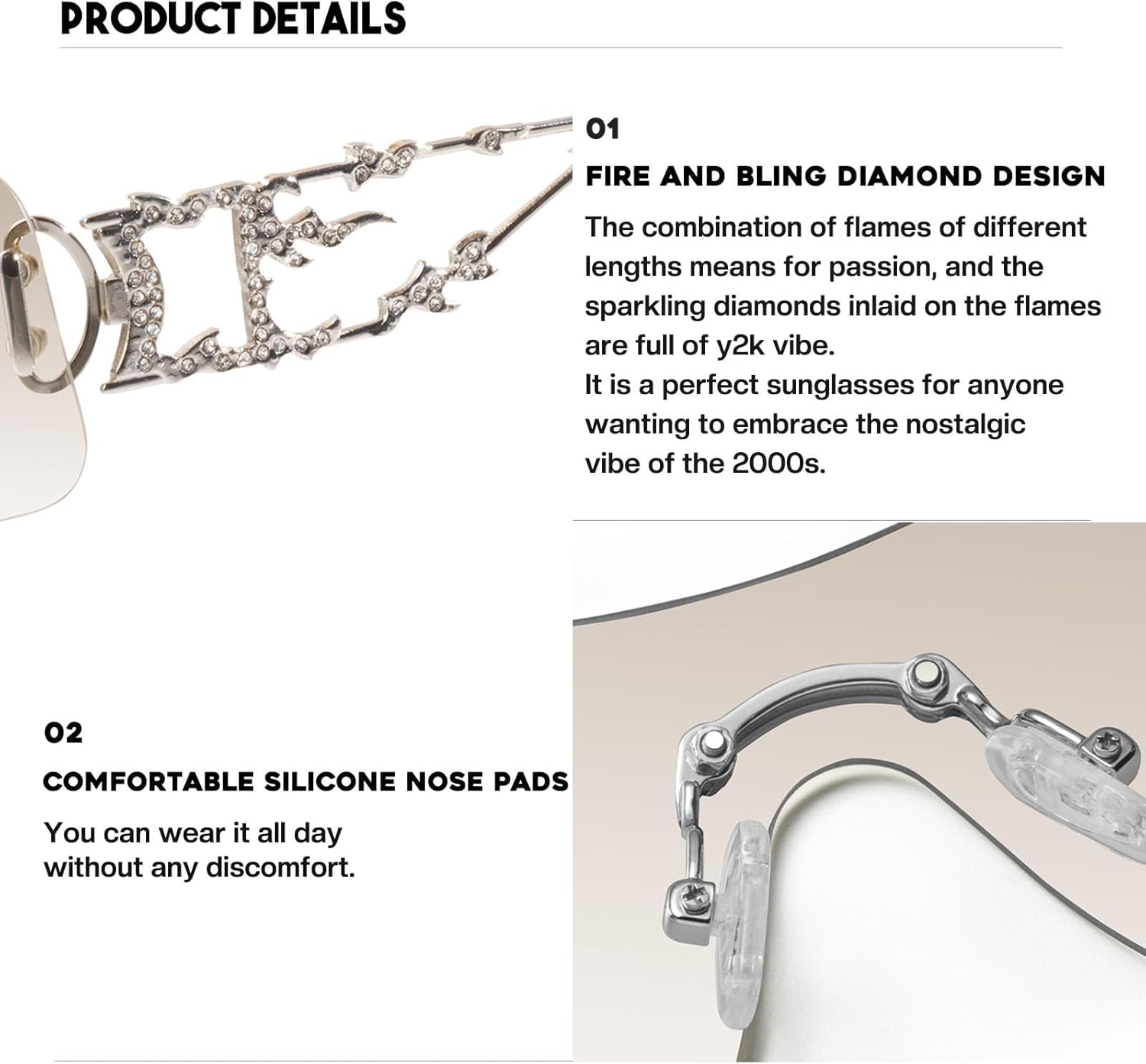 mosanana Y2K Rhinestone Flame Rectangle Sunglasses for Women with Bling Glitter MS52350 - Image 4