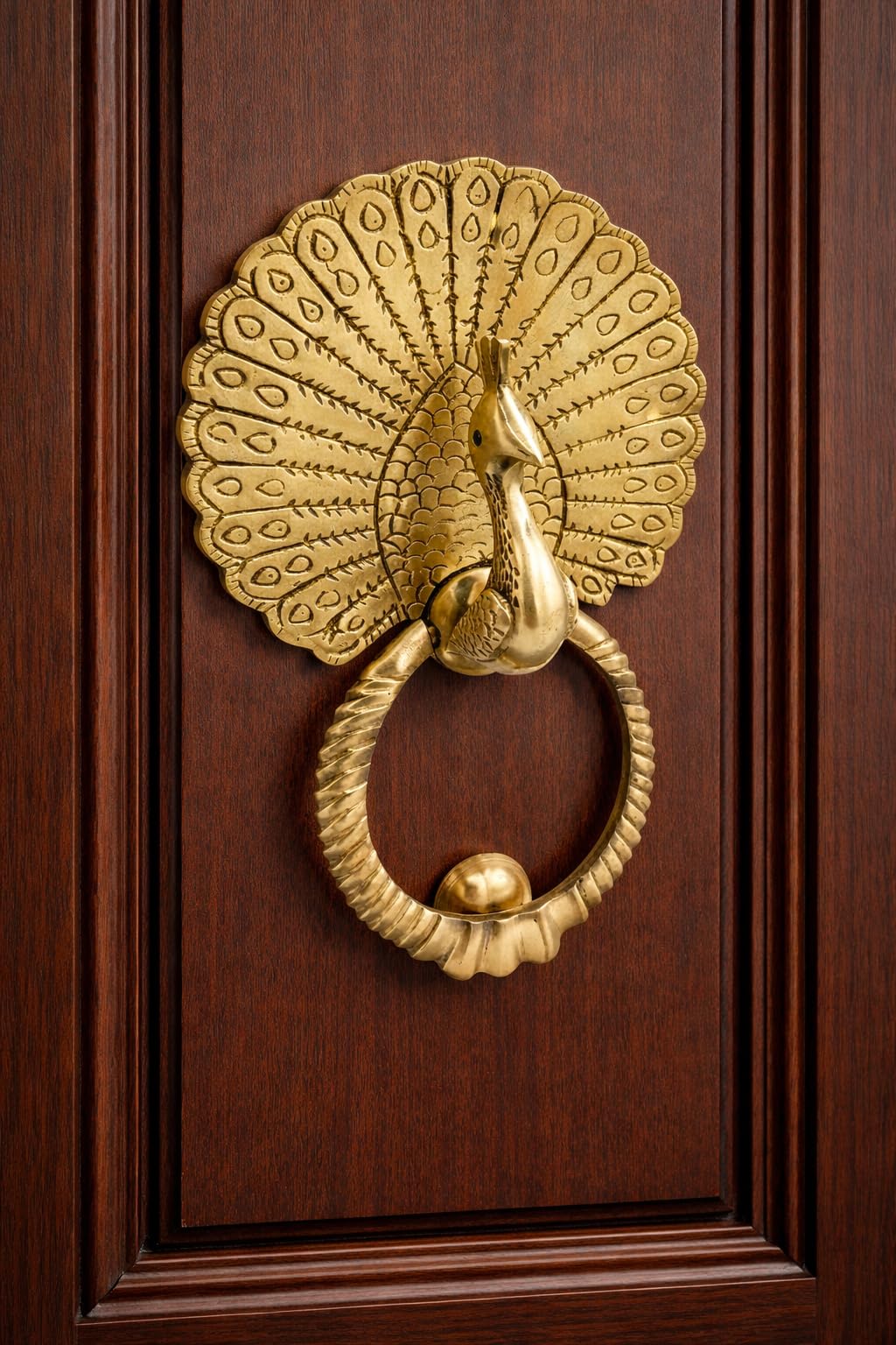 Brass Heavy Peacock Door Knocker10 Inch Antique Finish Brass Door Knocker, Door Knockers for Main Door, Front DNK-241-image-3
