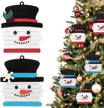 Biggun 16 Pcs Snowman Stick Craft Kits for Christmas Tree Decorations - Christmas Crafts Ornament for Kids Adults Home Classroom Xmas Activities Party Favors