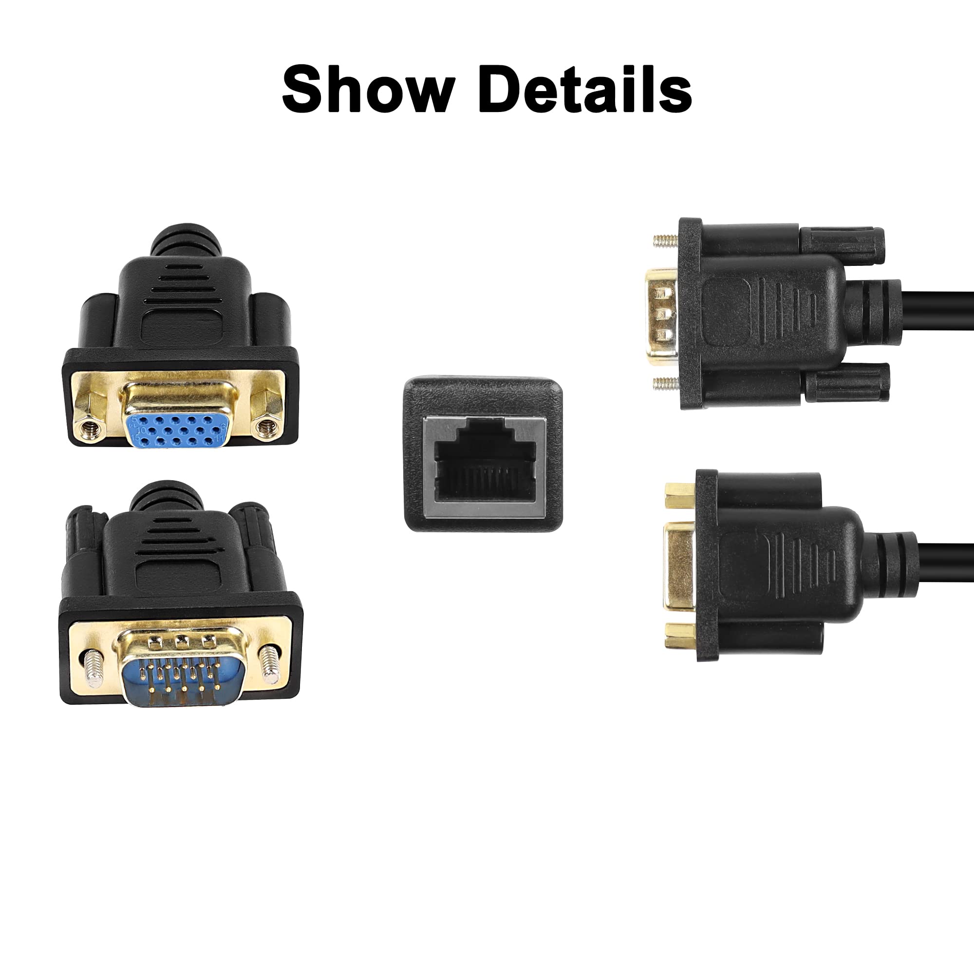 XMSJSIY VGA Extender Over Ethernet Adattatore VGA 15-Pin Maschio/Femmina a RJ45 Cat5e/Cat6 Adattatore Cavo LAN Extender 15m Convertitore per Multimedia Video 16cm - 2PCS