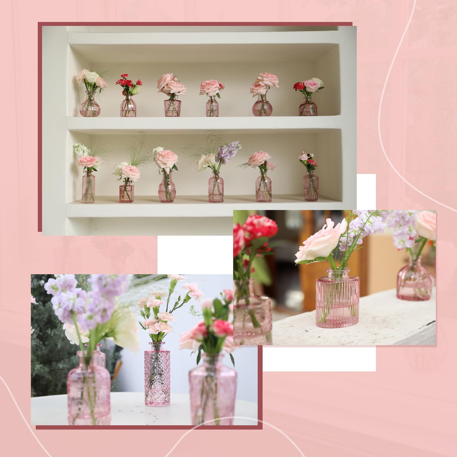 Amazon.com: Pink Glass Bud Vase Set of 22, Small Vases for Flowers