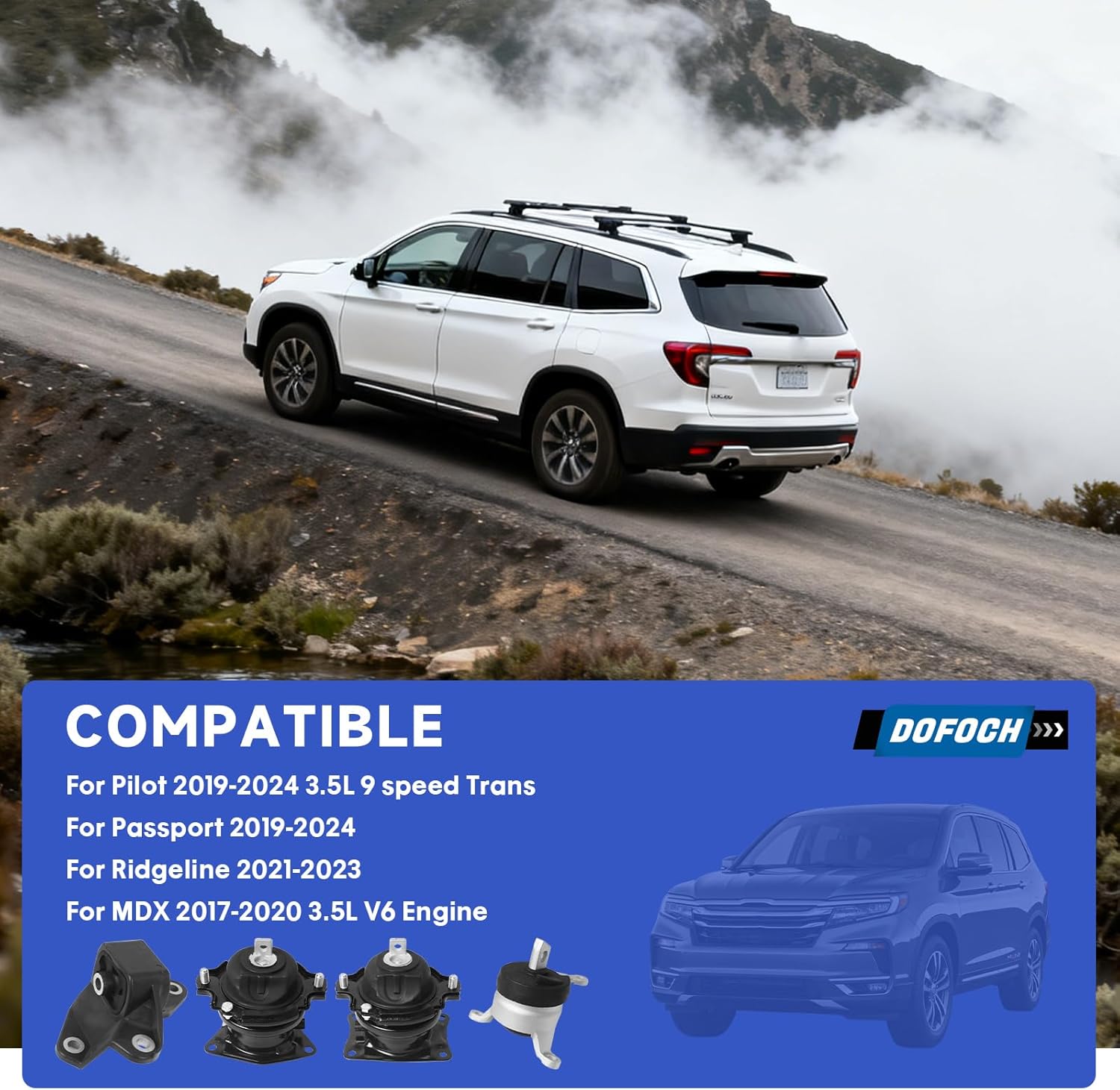 Engine Motor Mount Fit for Pilot 3.5L 9 Speed Trans 2016-2022, Passport 2019-2024, Ridgeline 2021-2023, MDX 2017-2020 3.5L V6 Engine, Replacement for A45002 A65093 A45003 A65100