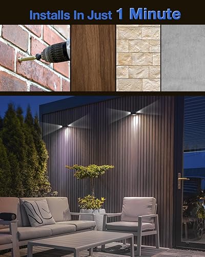 Miniatura 5 de Luces de valla alimentadas por energía solar al aire libre, impermeables, 3 caras, pared LED, paisajismo, paquete de 8 para patio, terraza, riel,