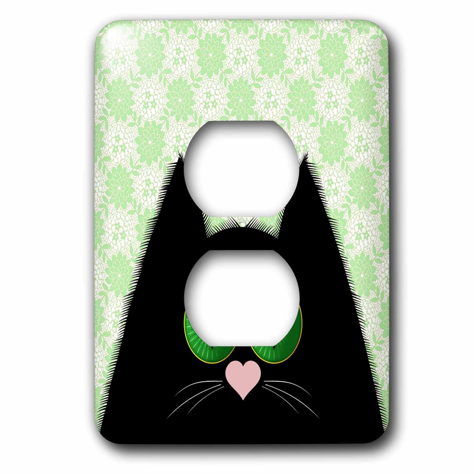 Chat surpris yeux verts plaque 2 prises déco chambre salon