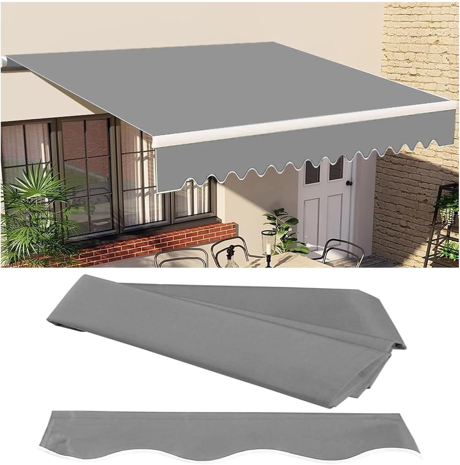 Retractable Patio Awning Replacement Fabric (Without Frame), Waterproof Polyester Sun Shade Shelter Canvas, UV-Resistant And Anti-Fade, Durable Polyester, Window Door Sunshade Shelter Canvas(Grey,5.5x