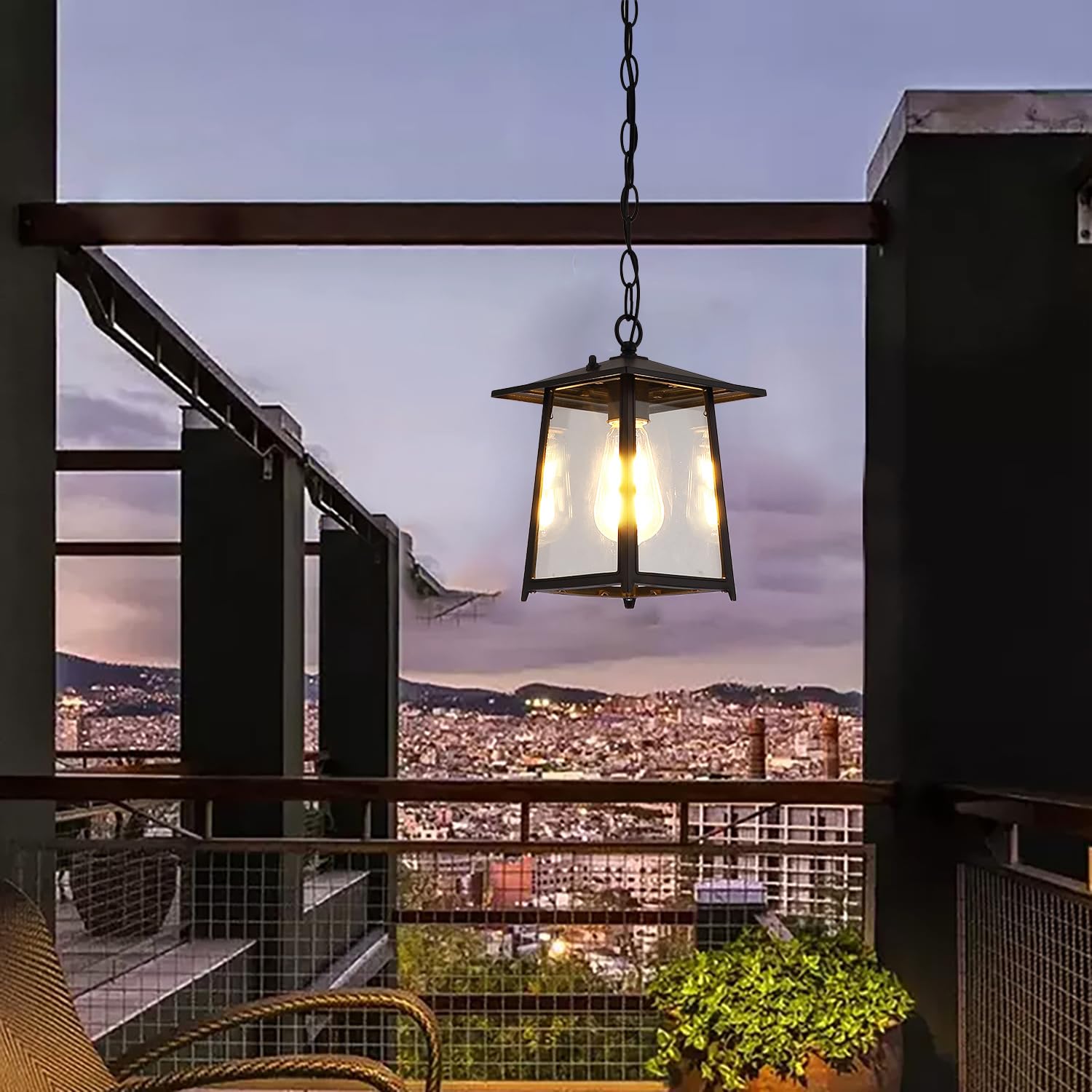 XINYASEE Farol Colgante de Techo cuadrada Exterior,Lámpara colgante sencilla de un cabezal de aluminio fundido con cristal,E27 Lámpara de Techo para Jardín Terraza Balcón,Patio e interior (A)