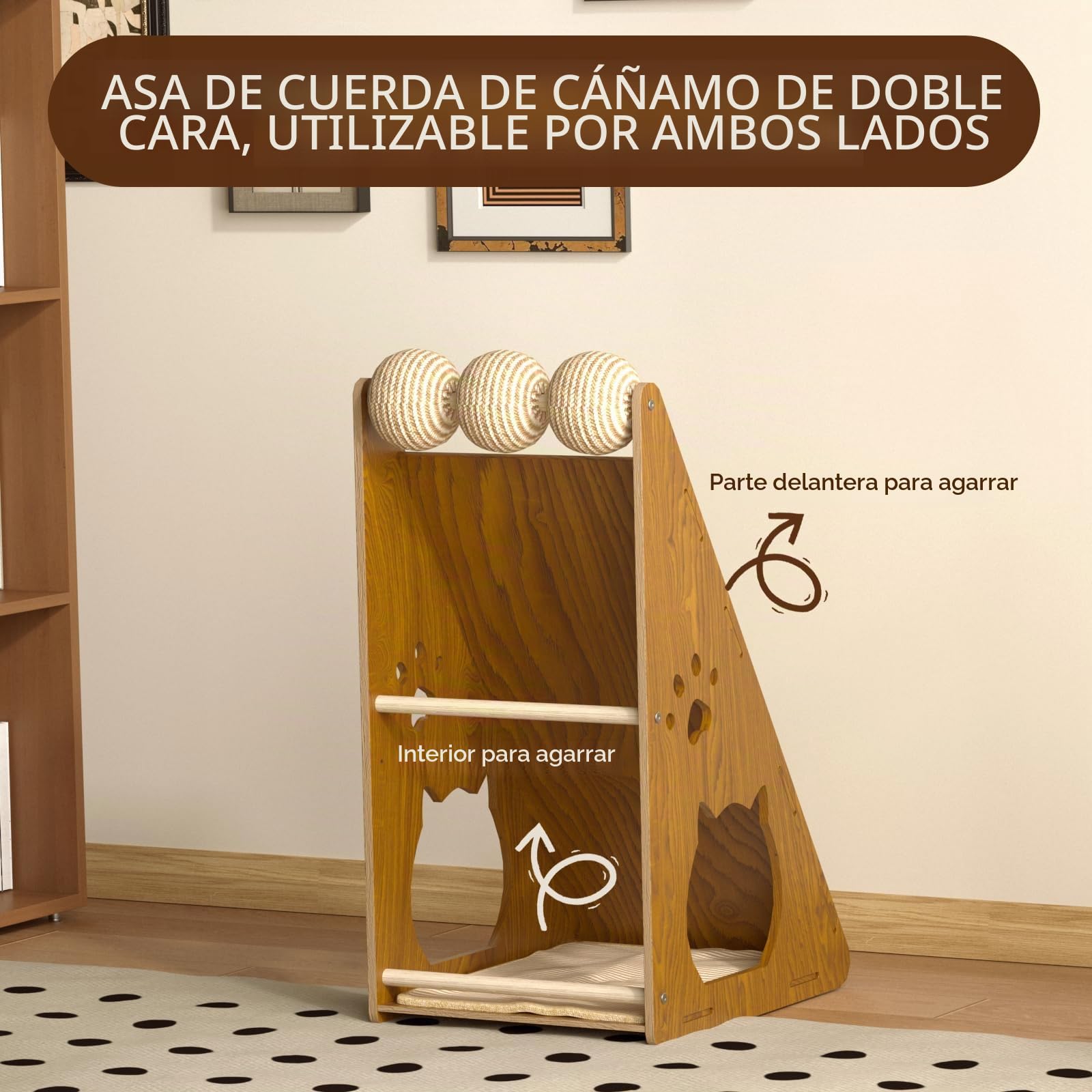 Rascador para gatos de 60 cm de alto | Rascador de cartón, con pelota de juego, cuerda de yute y cartón ondulado, fácil de montar