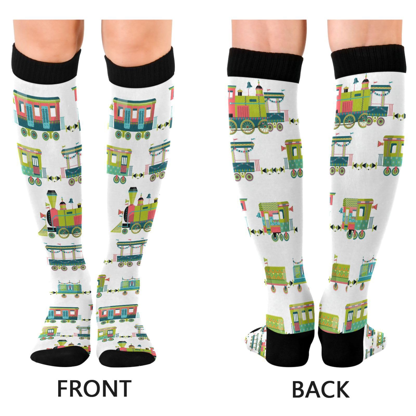 Dussdil Green Train Locomotive Compression Socks for Women Men Christmas Circulation Long Knee Socks for Winter Warm Stockings Socks