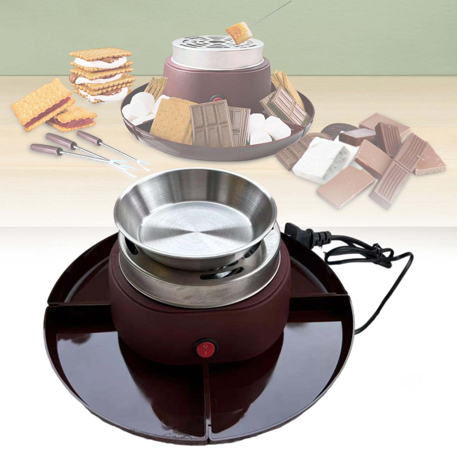 Kit para hacer s'mores y 1 placa para derretir malvaviscos, tostador eléctrico para hacer s'mores para cumpleaños, y interiores, Marrón Rojizo