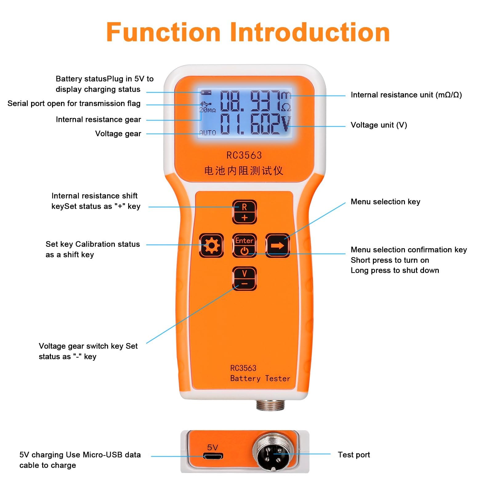 Tester Di Resistenza Interna Batteria, 200Ω 100V Misuratore Tensione E Resistenza Interna Batteria, Tester Batteria Tester Di Resistenza Interna E Tensione Per Misurare Di Vari Tipi Batterie