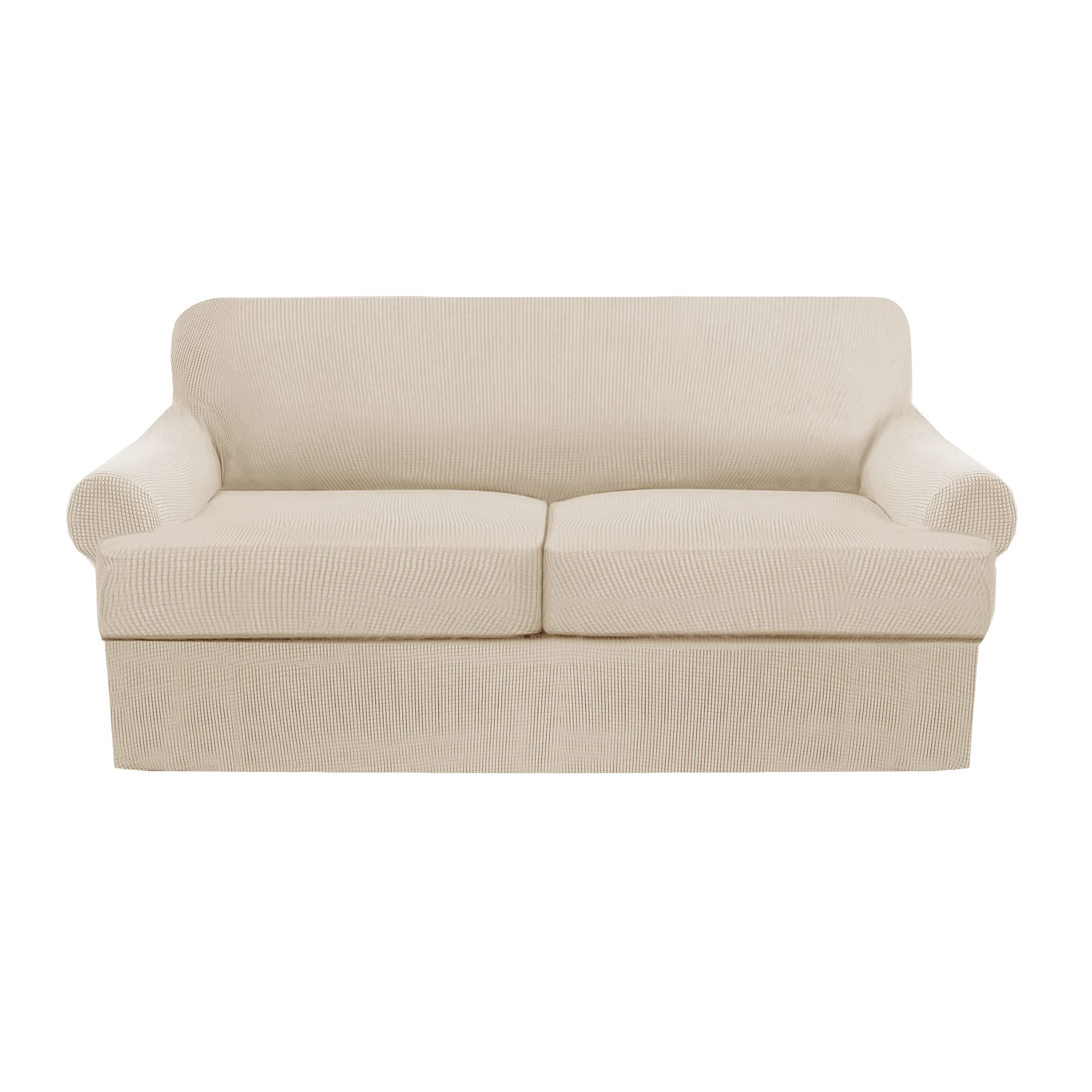 3-Piece T-Cushion Loveseat Slipcover – Stretch Sofa Cover for 2-Cushion Couches (Fits Width Up to 72") – Washable T-Shaped Seat Covers – Furniture Protector for Living Room(Nature, Loveseat)