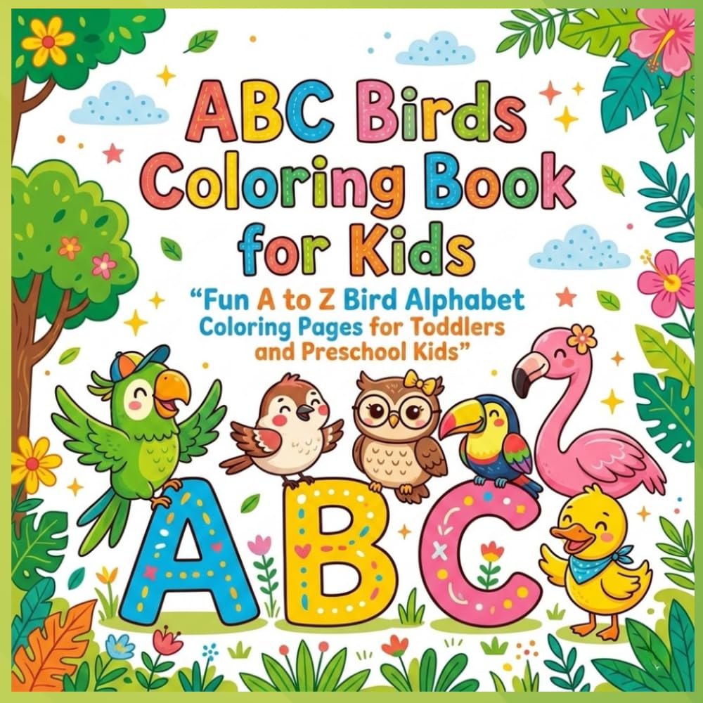 ABC Birds Coloring Book for Kids: Fun A to Z Bird Alphabet Coloring Pages for Toddlers, Preschool and Kindergarten Kids