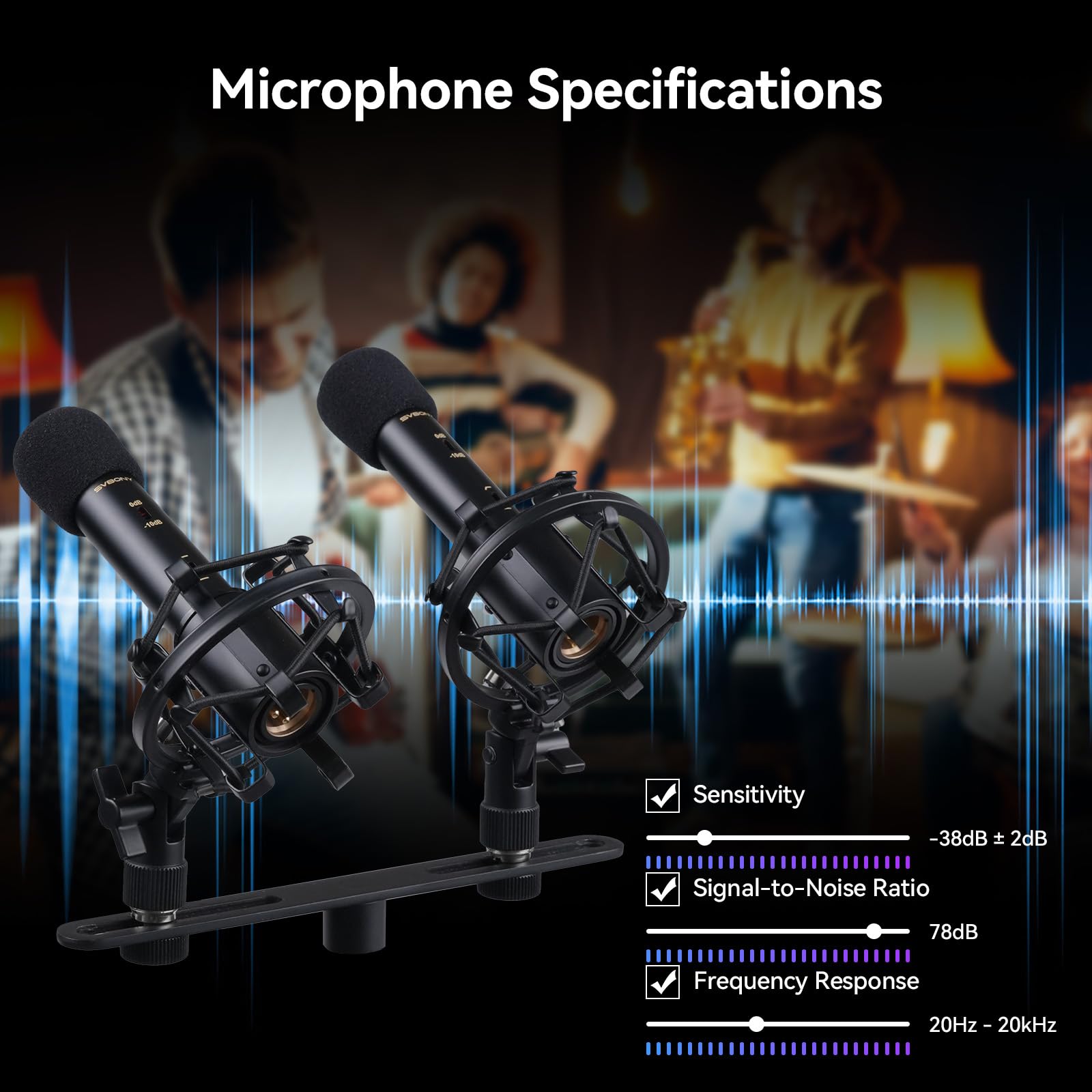 SVBONY Svmic M1 Dynamisches Instrumentenmikrofon für Tonaufnahme | professionelles Stereo-Kondensator-Mikrofon-Kit mit 10dB Dämpfung, 100Hz Tiefpassfilter&78dB SNR mit Shock Mountfür Aufnahmen
