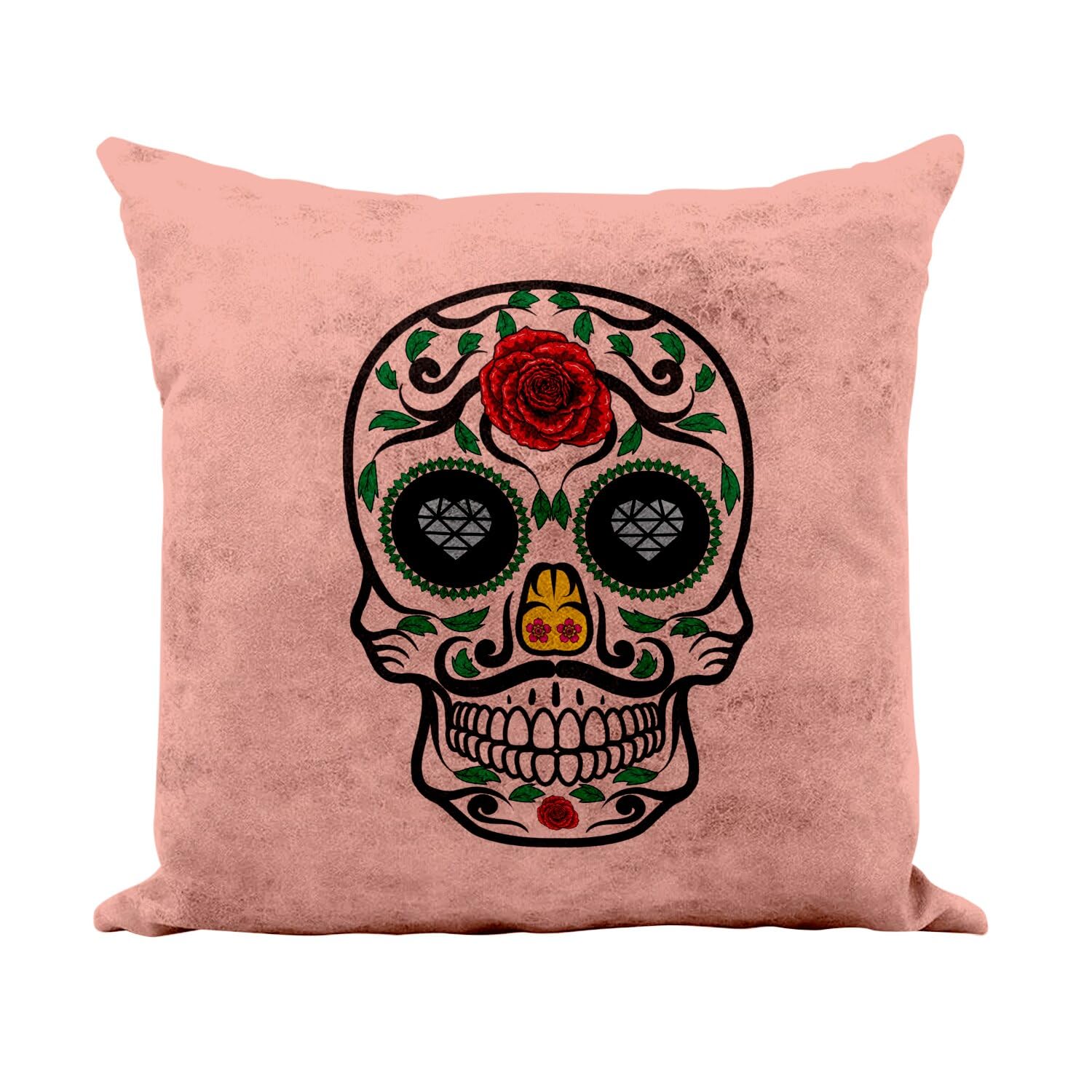 Coussin crane Mexique 40x40 cm rose en similicuir avec housse et garnissage inclus