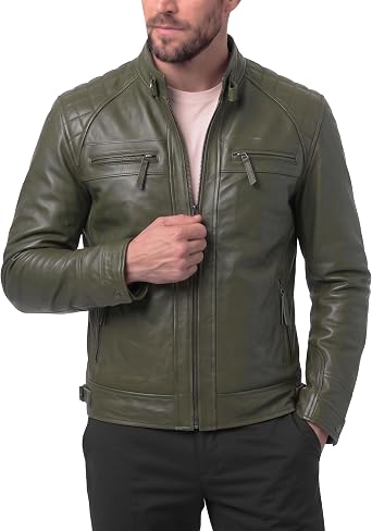 Premium Real Lambskin Leather Jacket Men, Cafe Racer Style | Classic Zip Up