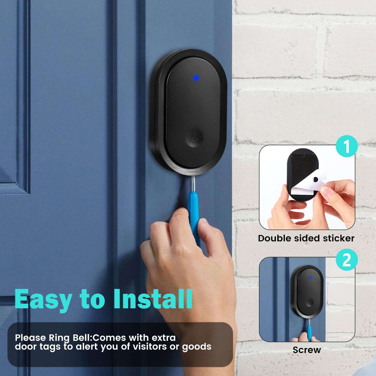 Blendura Campanello Senza Fili da Esterno, Citofono Senza Fili da Esterno Portata 300M, 60 Suonerie, Campanello Wireless da Esterno Impermeabile IP55, 1 Trasmettitore e 1 Ricevitore