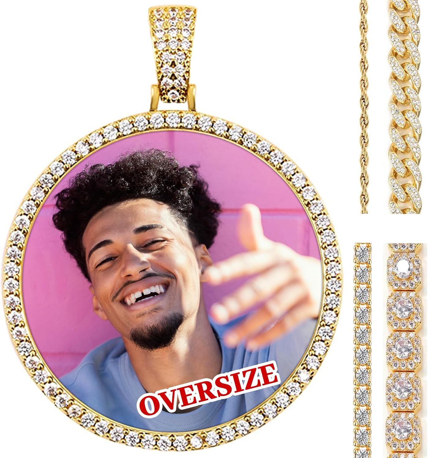 Oversize Pendant Custom Big Circle Chain for Men Women Personalized Large Photo Necklace Customized Memorial Necklace with Picture Hip Hop Jewelry Gifts