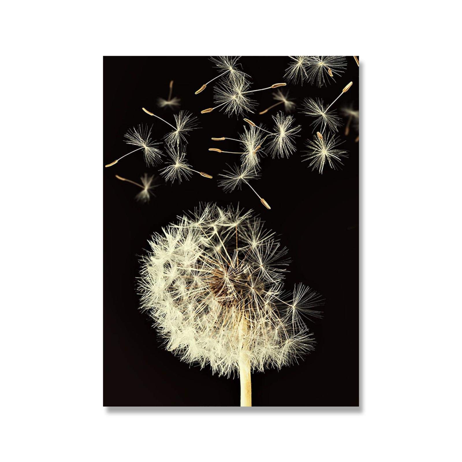 Cuadros de arte de pared de lienzo de flor de diente de león negro dorado dorado - impresiones de carteles de pintura para decoración de dormitorio de sala de estar 60x80cmx2 con marco