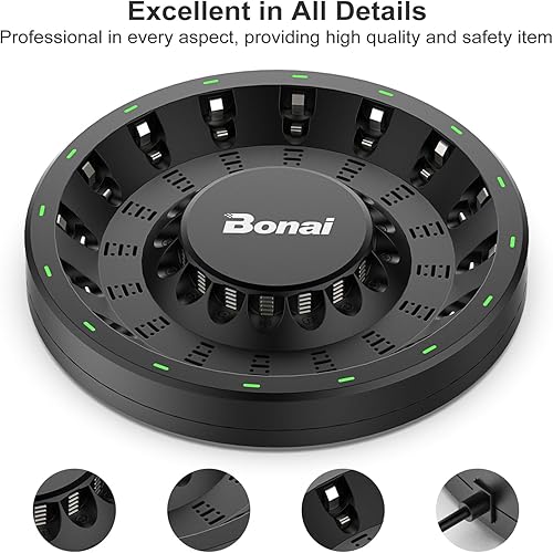 Miniatura 6 de BONAI Cargador de batería recargable de 16 bahías AA AAA Cargador de batería redondo recargable para baterías NiMH NiCD AA AAA con luz LED