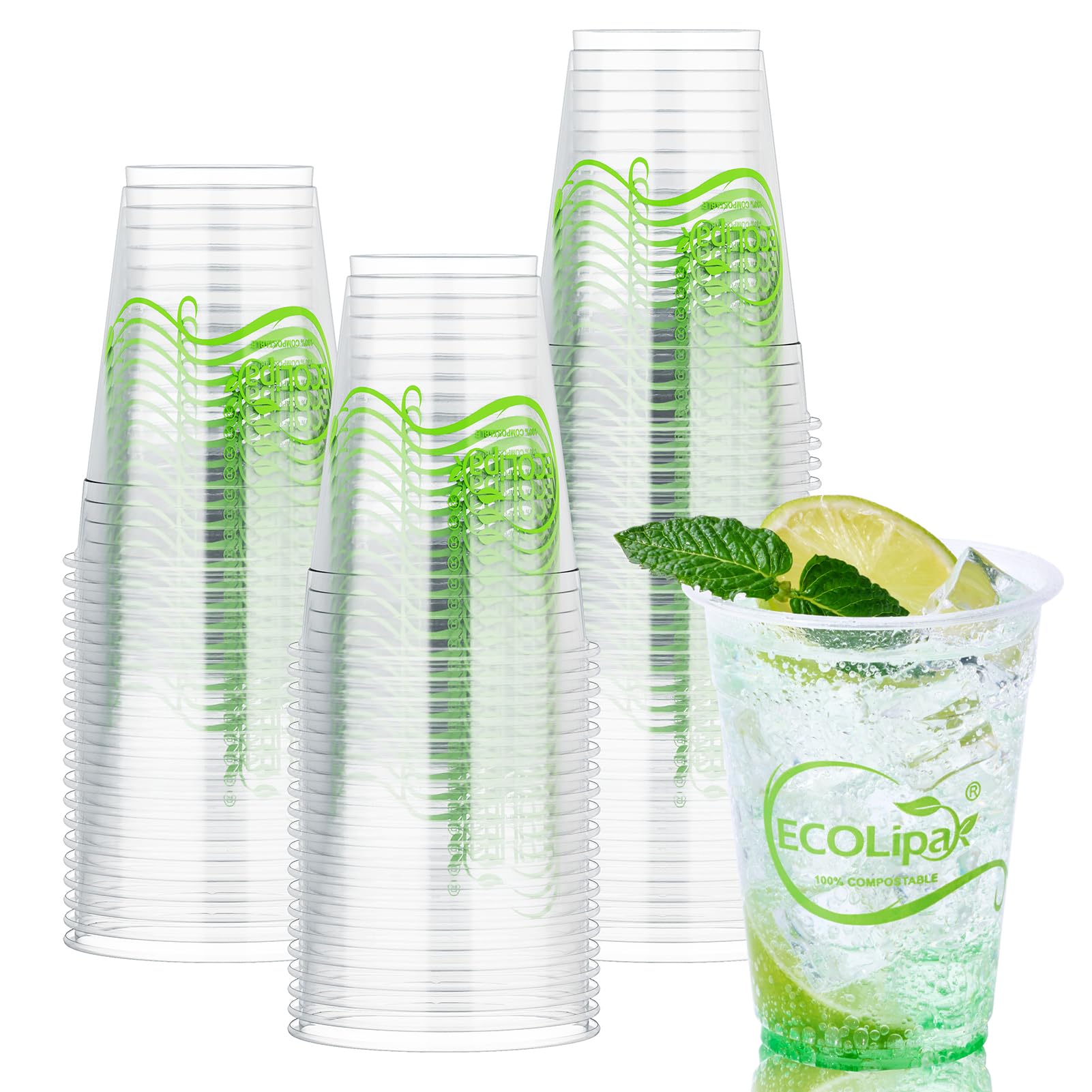 ECOLipak 100 Count 12oz Clear Disposable Compostable Plastic Cups for Party — Amazon image 8