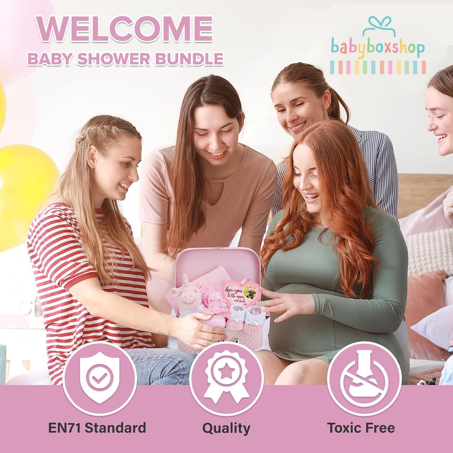 Baby Box Shop Baby Girl Gift Set Newborn Essentials in a Keepsake Box - All-in-One Ready-to-Gift Baby Shower Gift for Girls with Rattle Bib Booties Mittens Hat Muslin Cloth - Premium Baby Girl Hamper — view 7