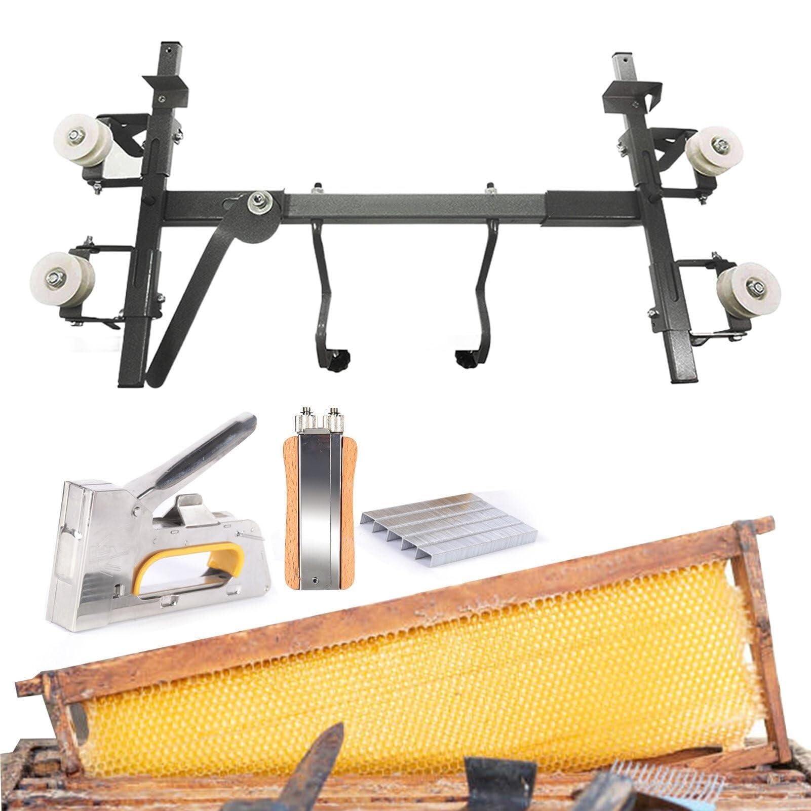 Beekeeping Honey Frame Kit – Pistola de clavos manual de acero inoxidable, tensor de alambre y clavos de madera para un fácil montaje del marco de abeja