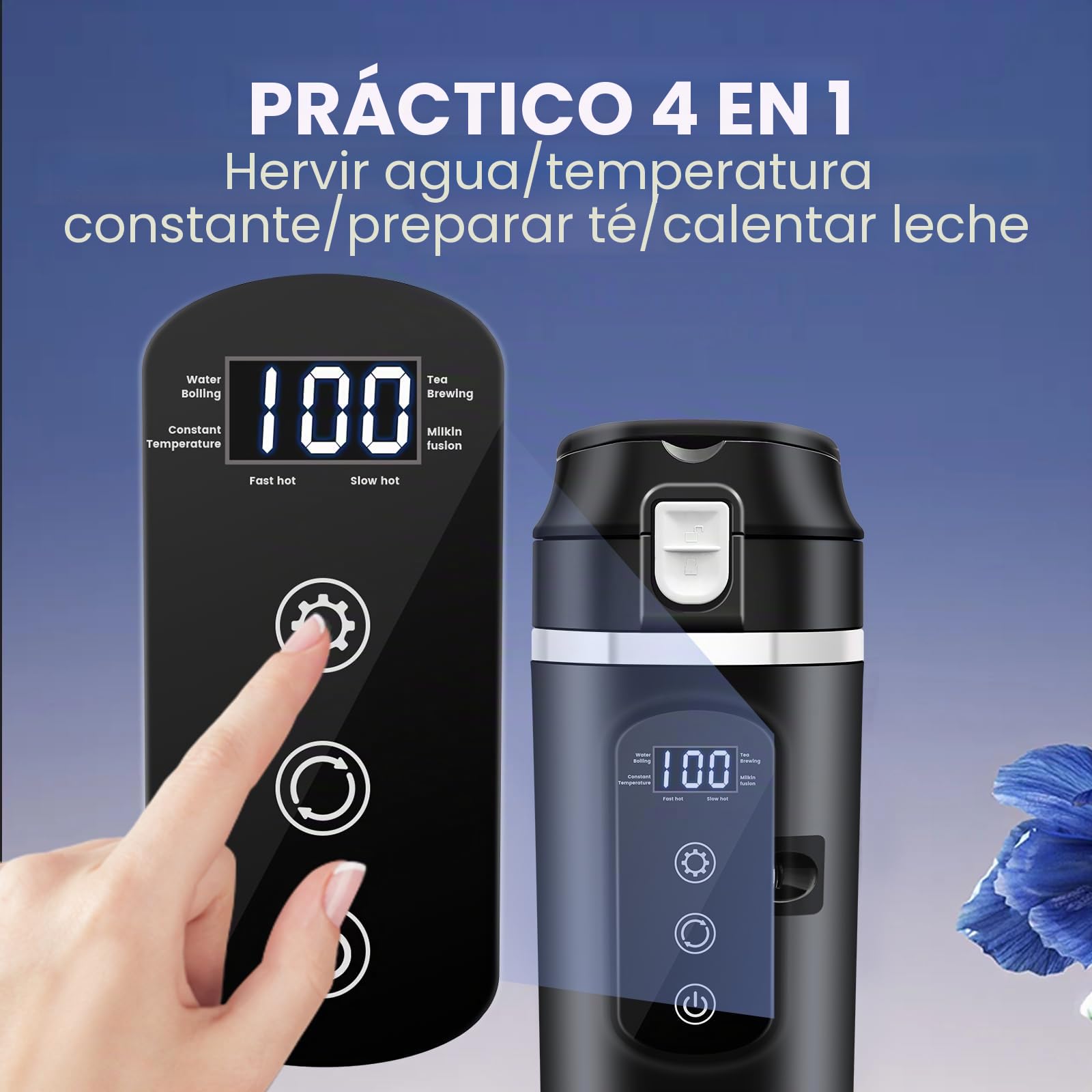 Hervidor eléctrico de coche de 24 V/12 V, taza de calefacción portátil de viaje, hervidor de té y taza de café con pantalla LCD de temperatura