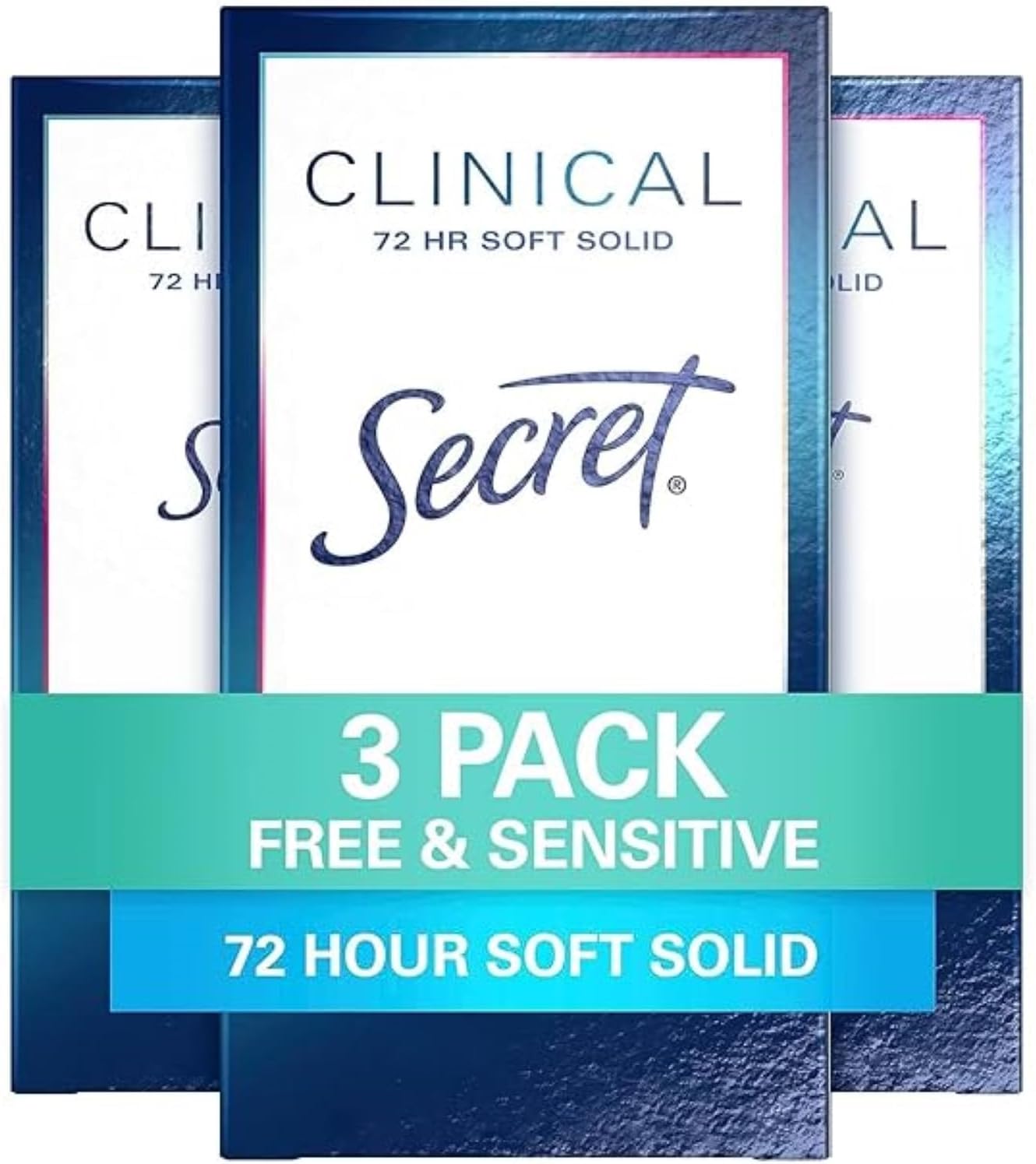 Clinical Strength Antiperspirant Deodorant for Women, Free & Sensitive, 3X Stress Protection, 72hr Sweat & Odor Protection, PH Balancing Minerals, Soft Solid, Unscented, 1.6 oz (Pack of 3)
