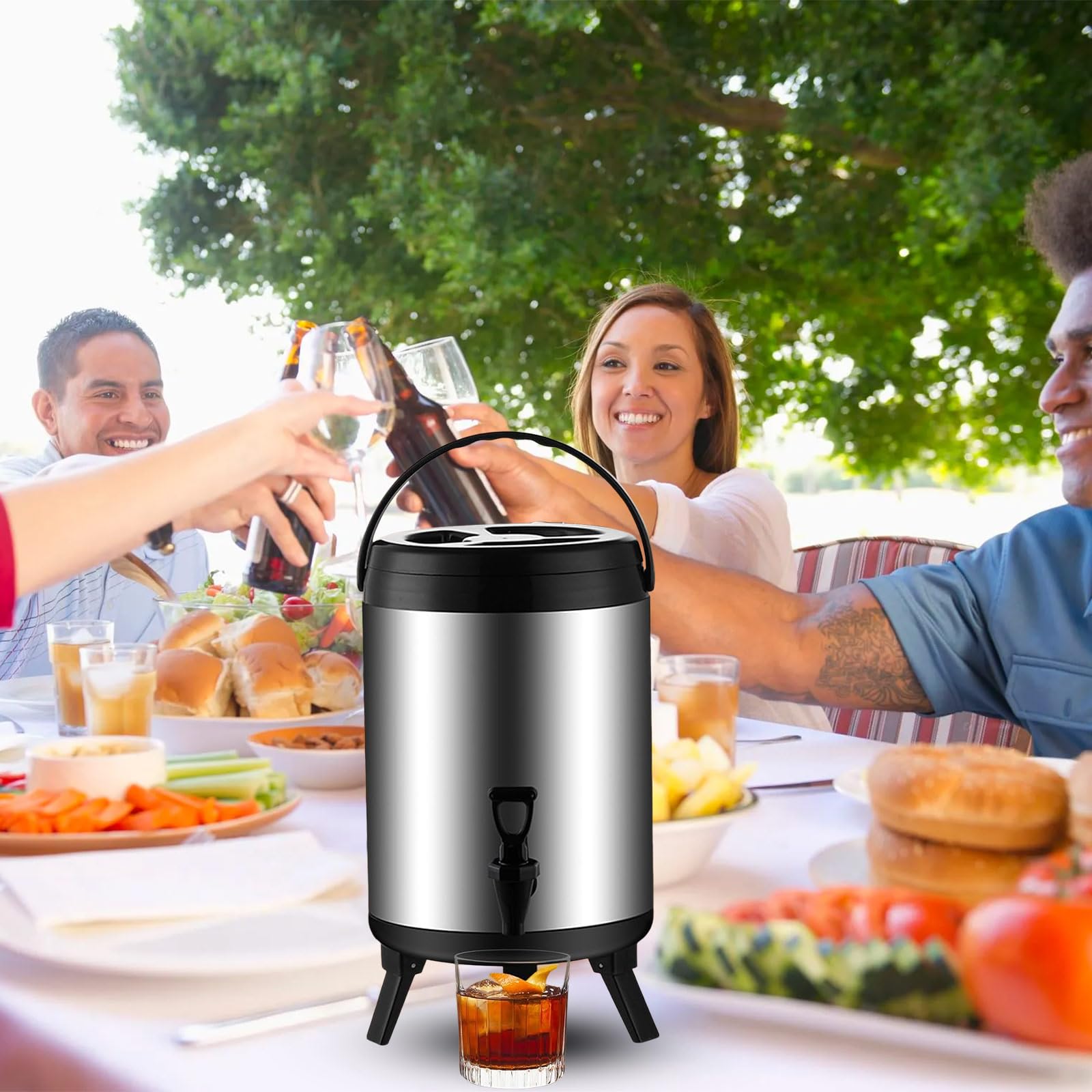 Thermos per bevande calde e fredde, thermos, distributore di bevande in acciaio inox, contenitore termico con rubinetto, portatile, per campeggio, ristorazione (10 l)