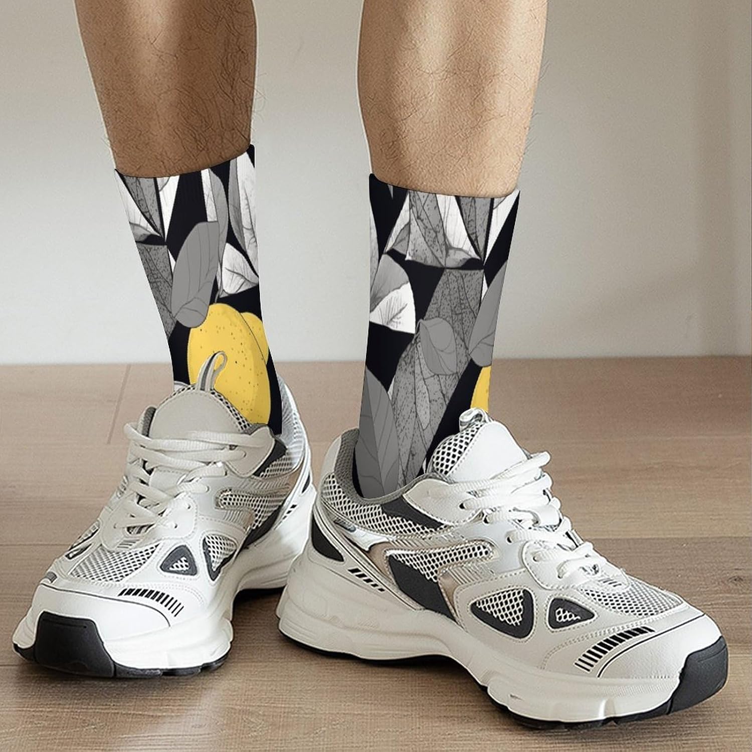 Geometric Lemon Pattern Crew Sock High Stocking Grippy Socks | Socks for Men & Women,Stockings-Long Thin Tube Sports, Breathable Soft Athletic for Nurses,Travel