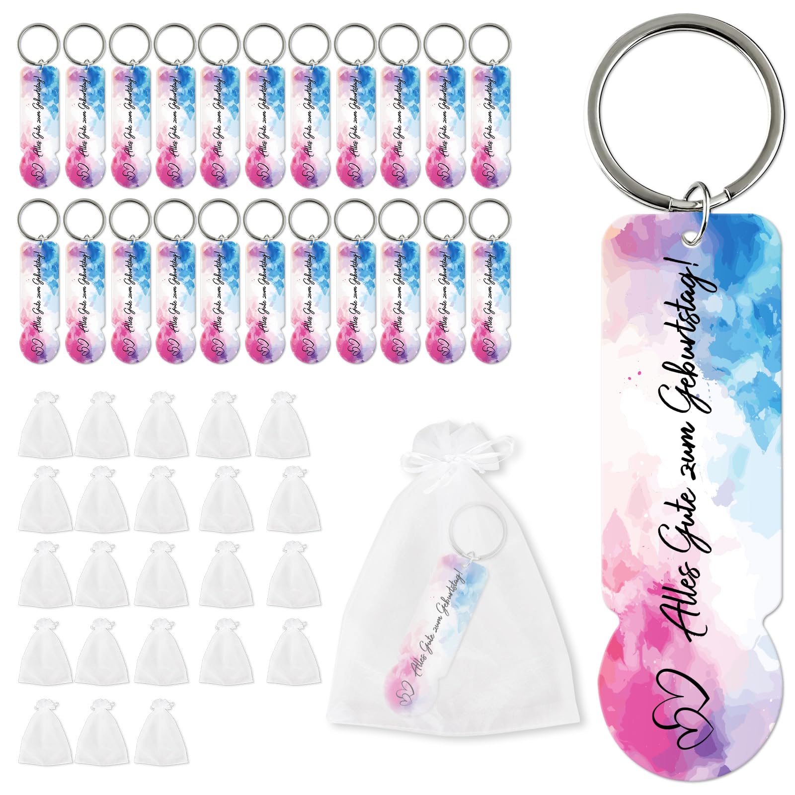 Anruzon 24 Stück Acryl Einkaufswagenchip Schlüsselanhänger mit 24 Stück Organza Taschen - Abziehbar Einkaufschip Schlüsselanhänger - Danke Geschenke für Männer Frauen