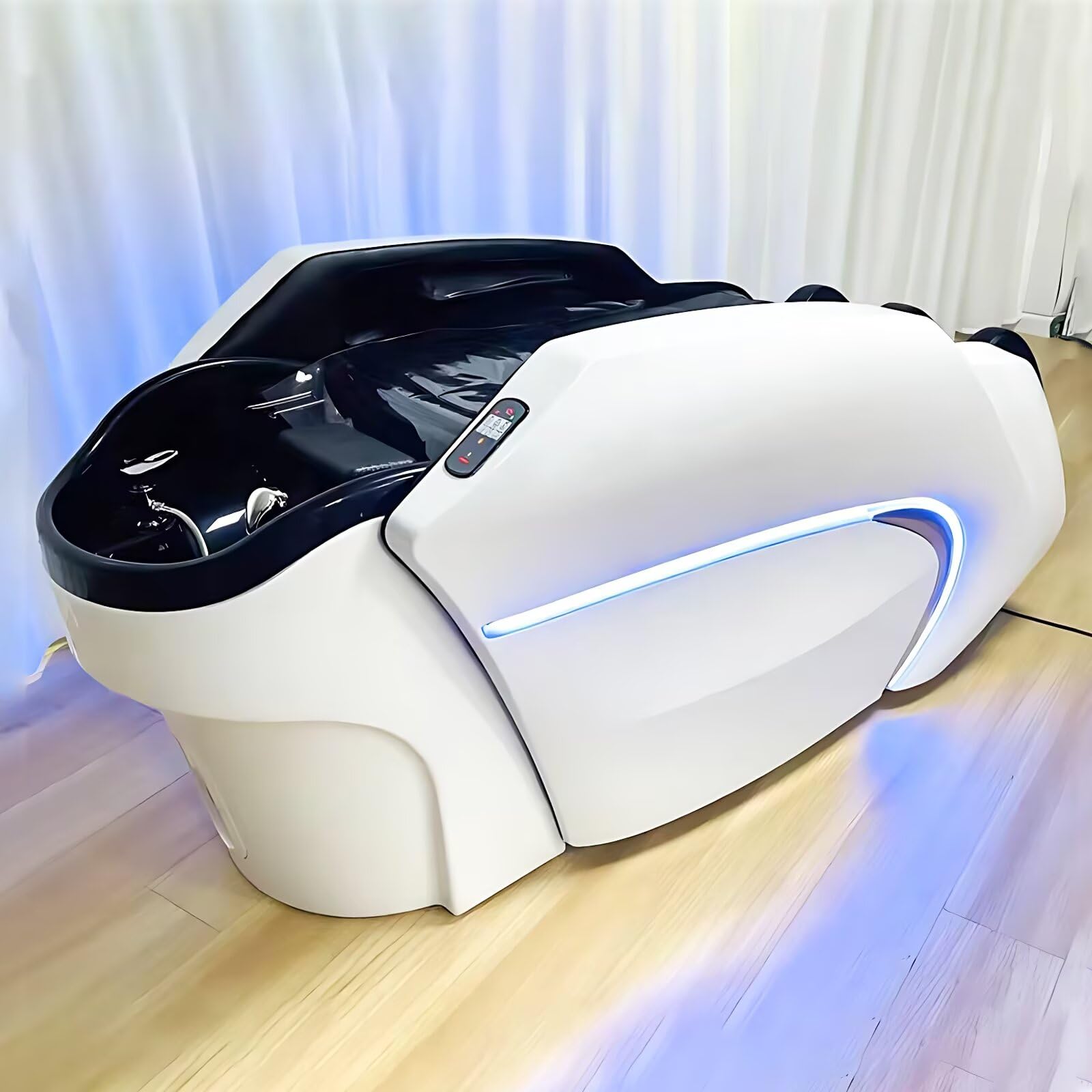 Professionelle Salon-Shampoo-Massageliege mit White Tech Ambientebeleuchtung, Kopfmassage-Ausstattung, Ganzkörpermassage und automatischer Beinhebung